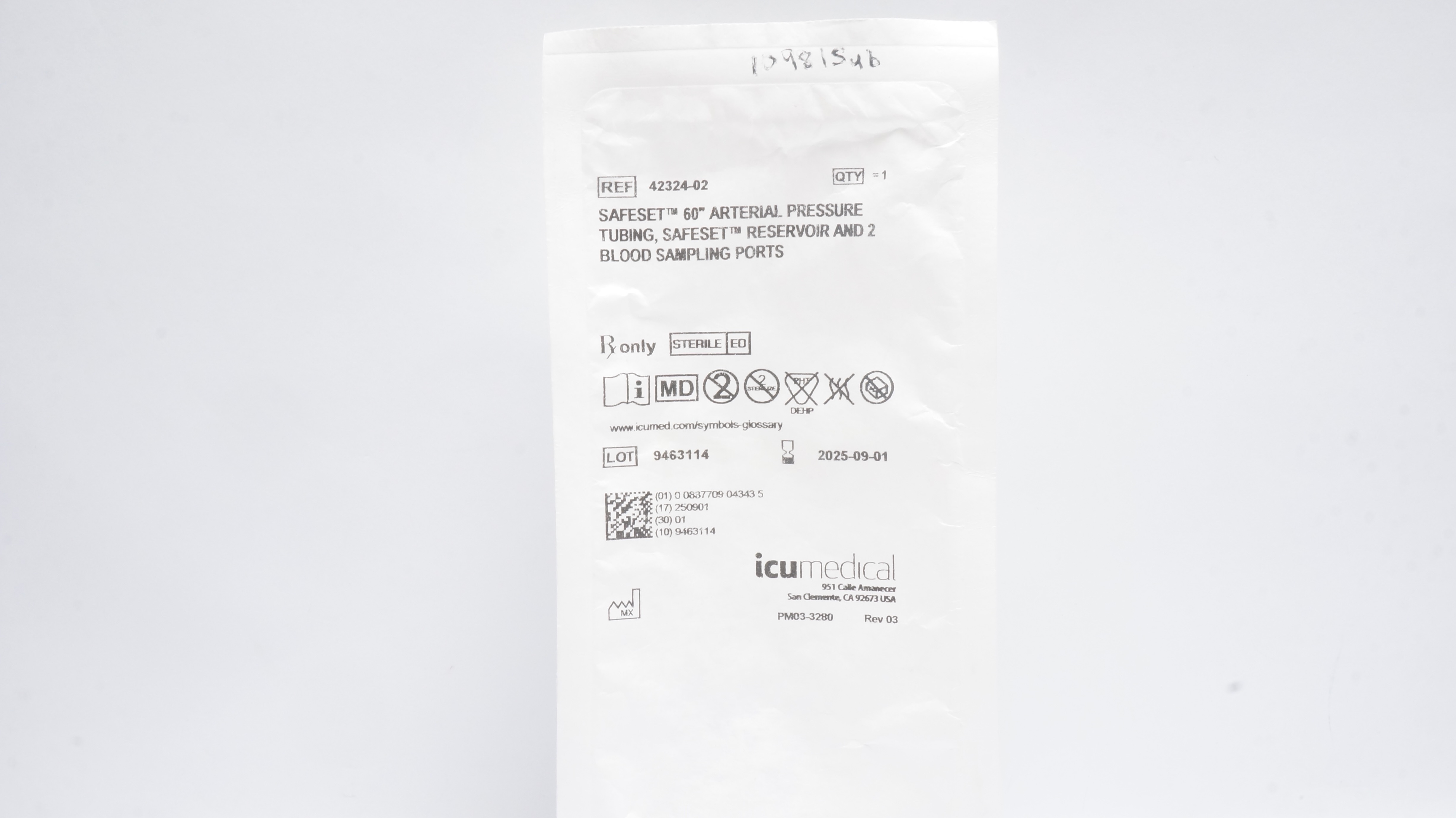 ICU Medical 42324-02 Safeset 60inch Arterial Pressure Tubing