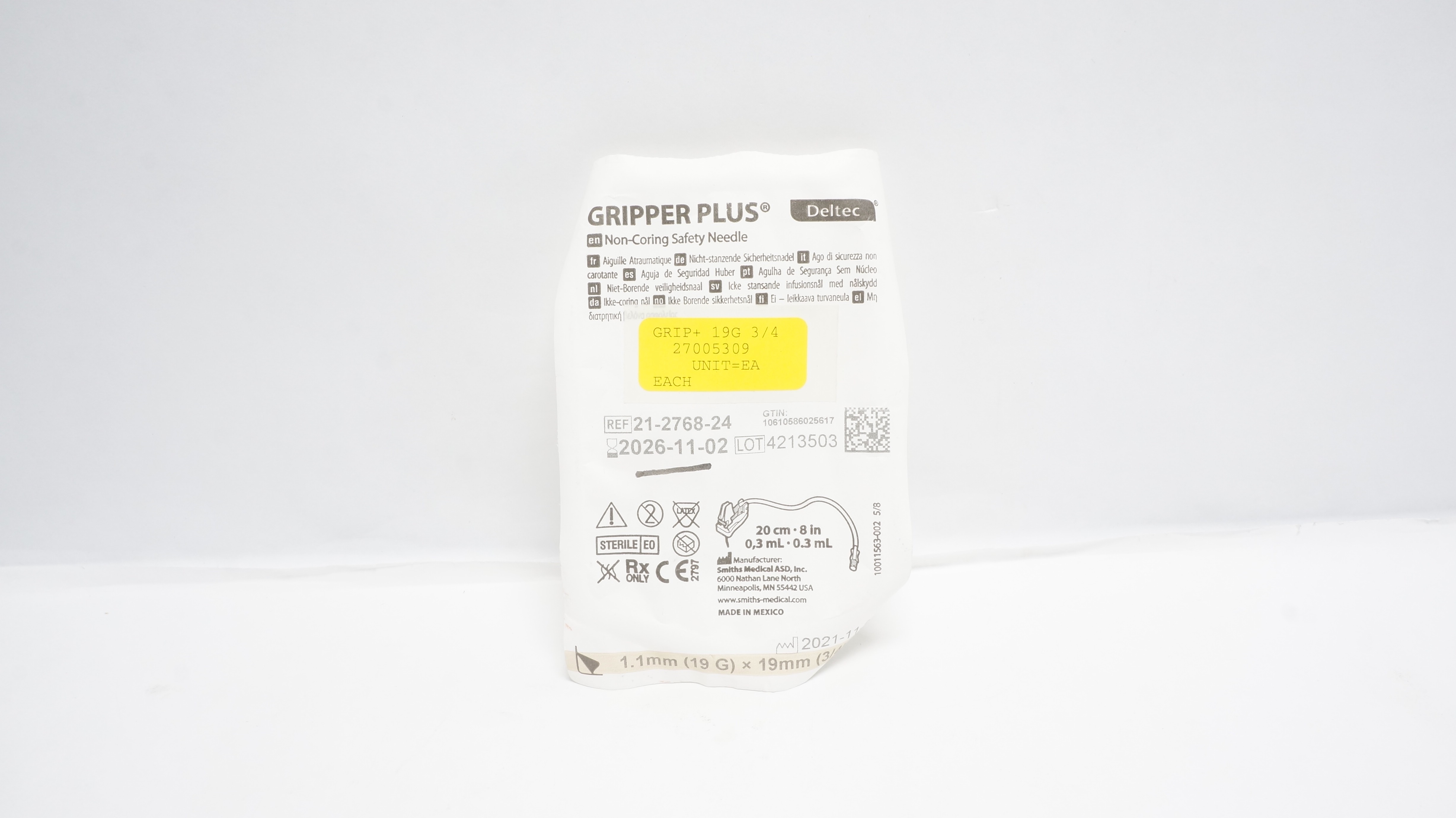 SmithsMedical 21-2768-24 Gripper Plus Non-Coring Sfety Ndle 19G x 3/4in