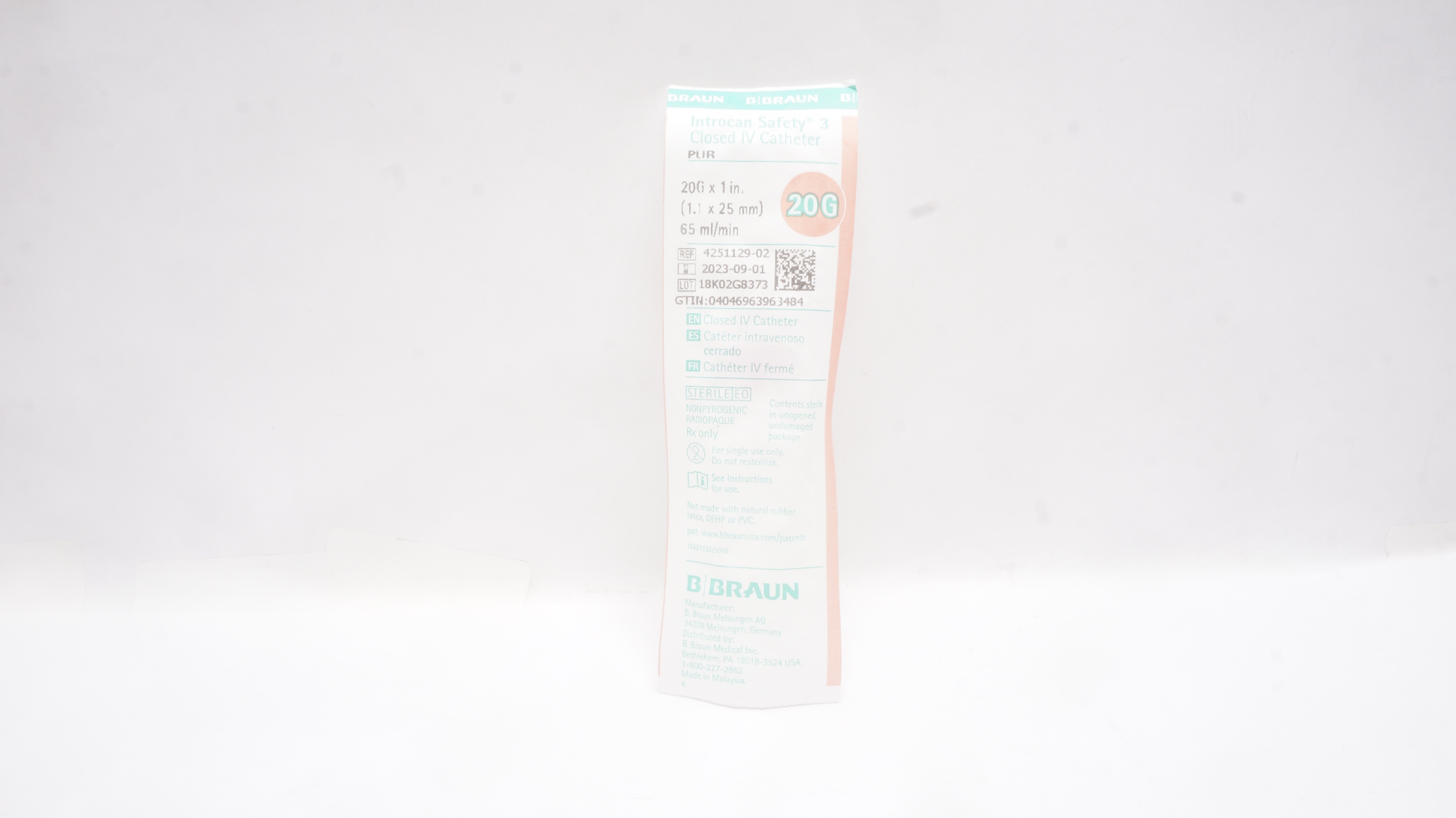 Braun 4251129-02 Closed IV Cath. 20G x 1 inch x 65ml/min (x)
