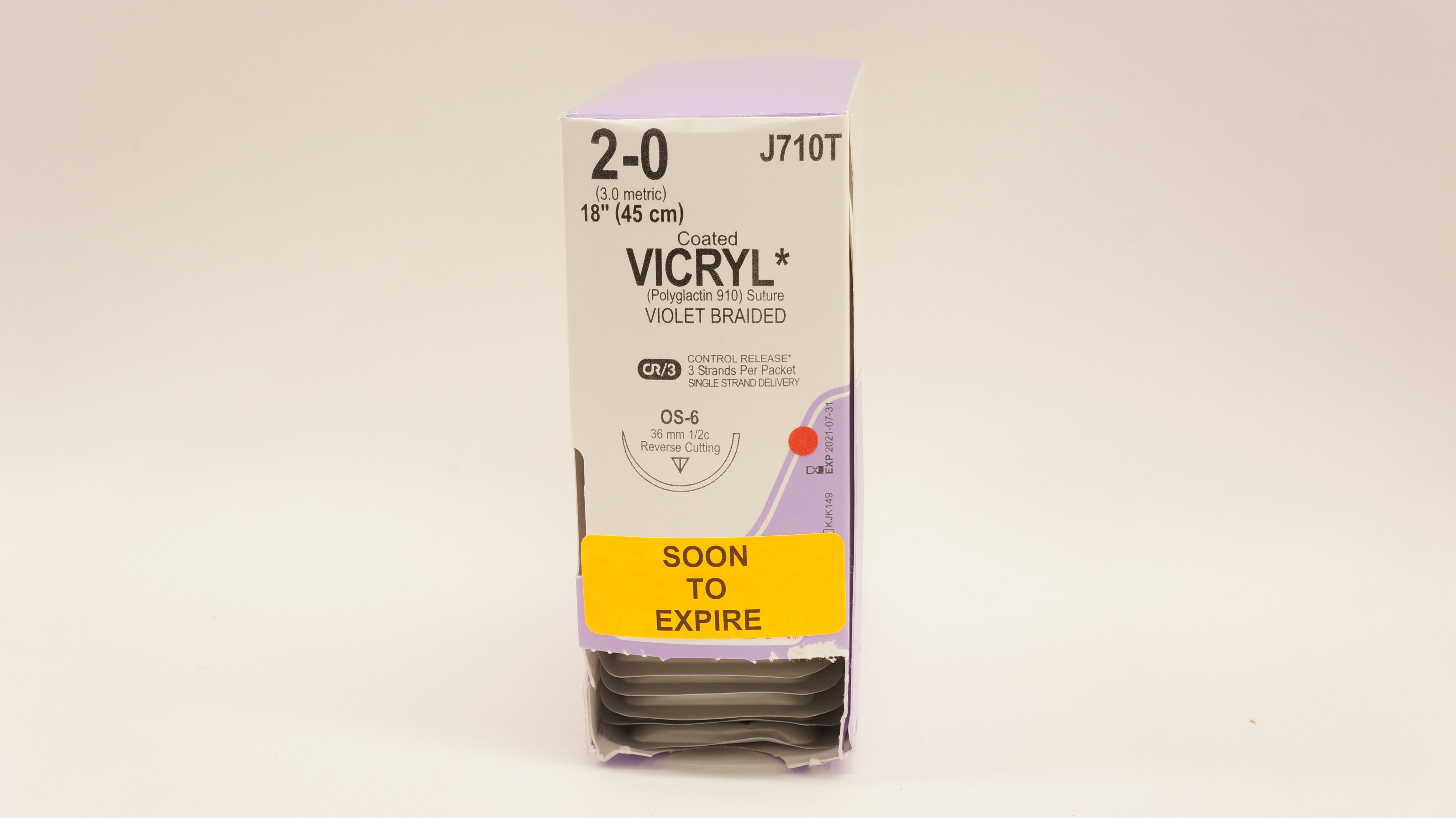 Ethicon J710T 2-0 Coated Vicryl Stre OS-6 36mm 1/2c 18inch (x) - Box of 28
