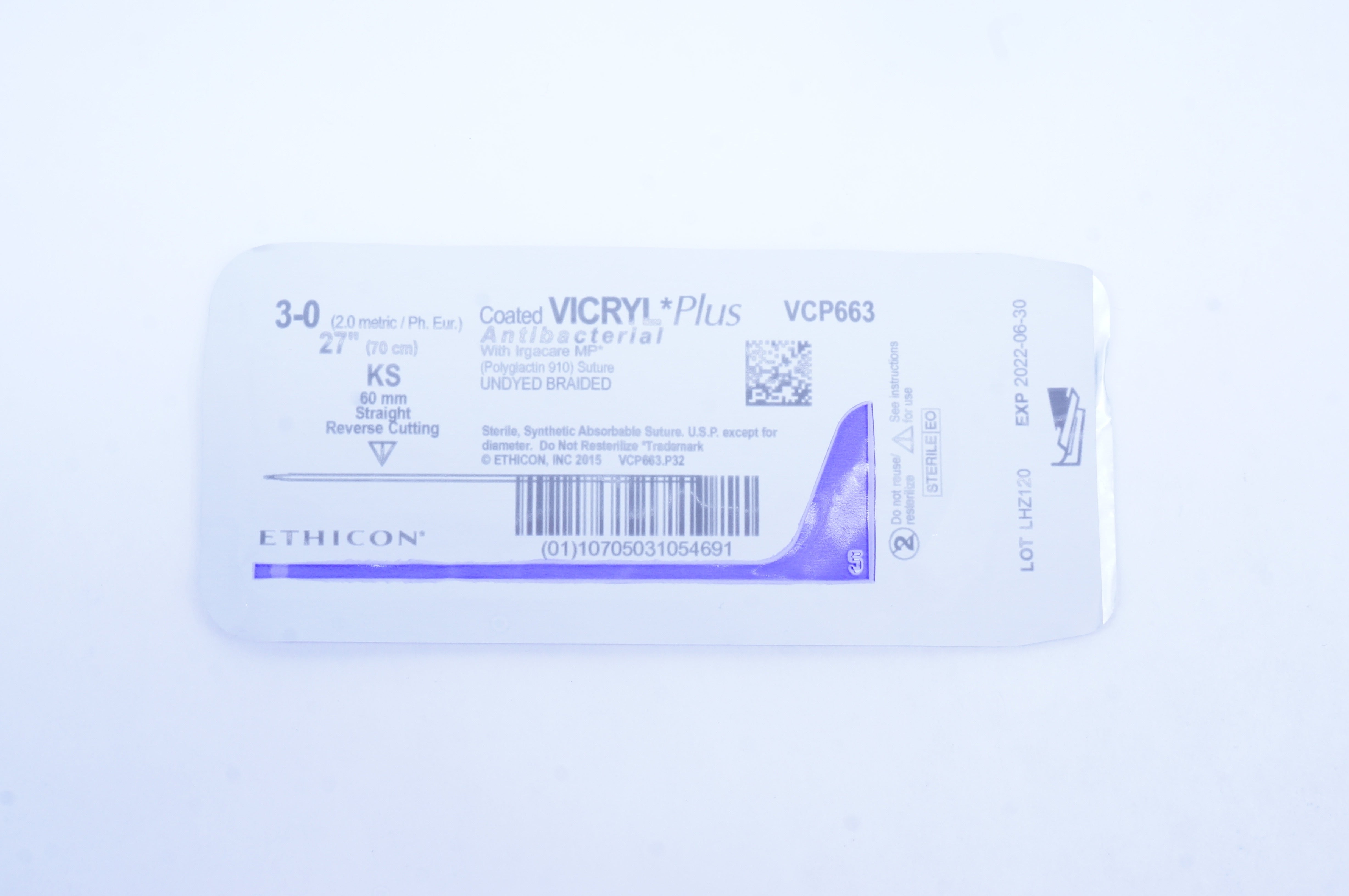 Ethicon VCP663 3-0 VICRYL KS 60mm Straight Reverse Cutting, 27inch
