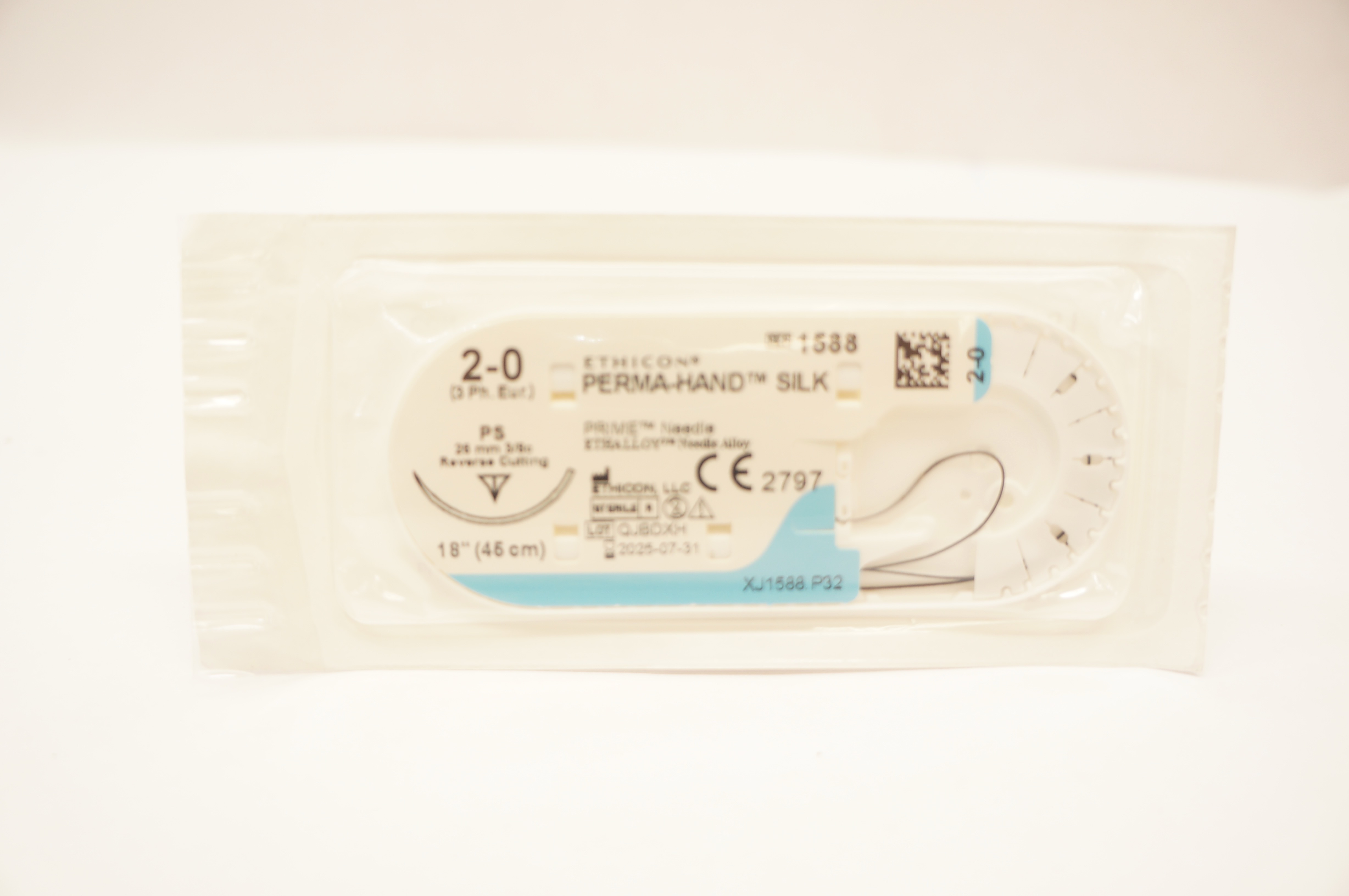 Ethicon 1588 2-0 PERMA-HAND SILK Stre PS 26mm 3/8c Reverse Cutting, 18inch