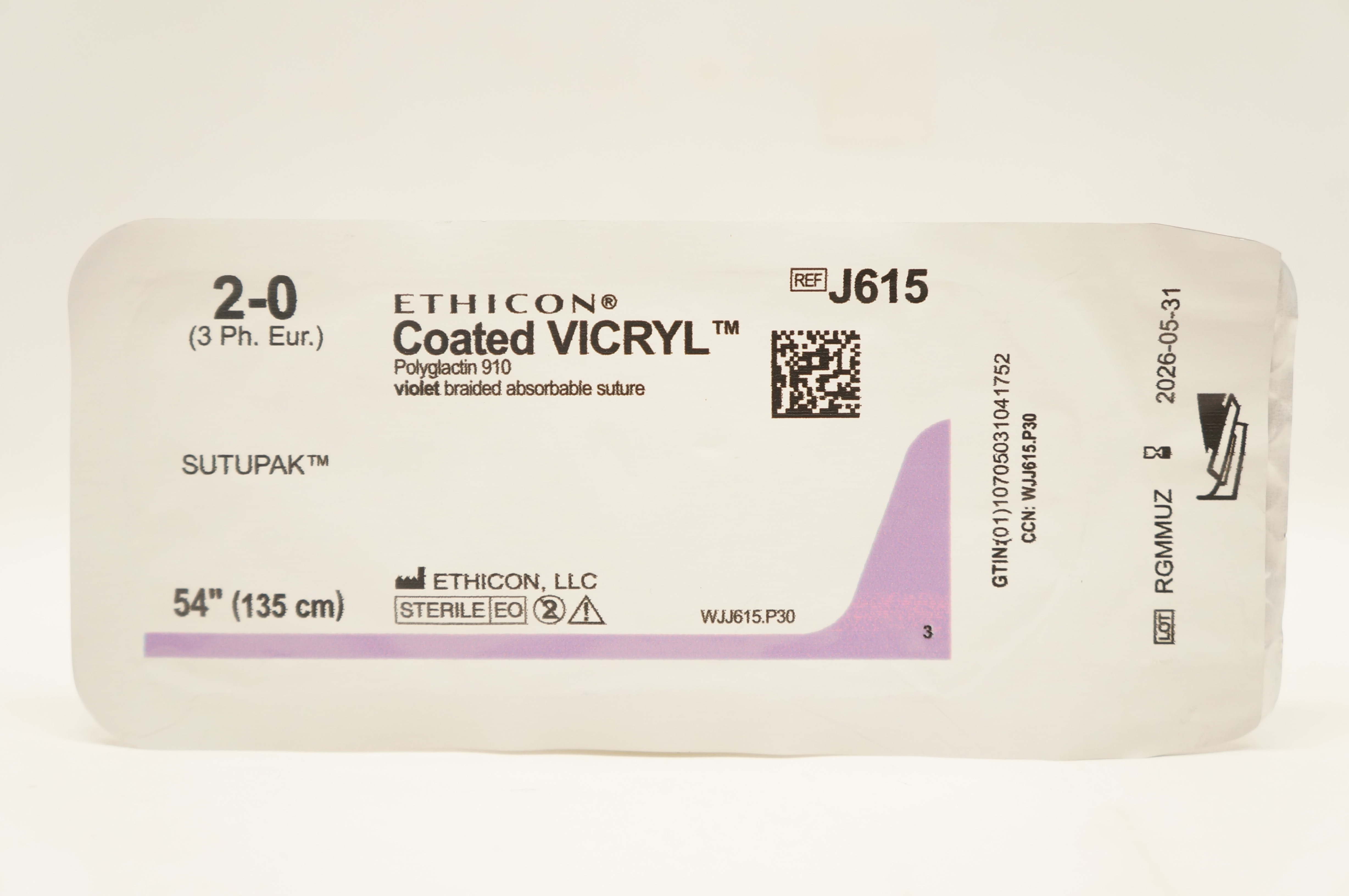 Ethicon J615 2-0 Coated VICRYL Polyglactin 910 Stre Violet Braided 54inch