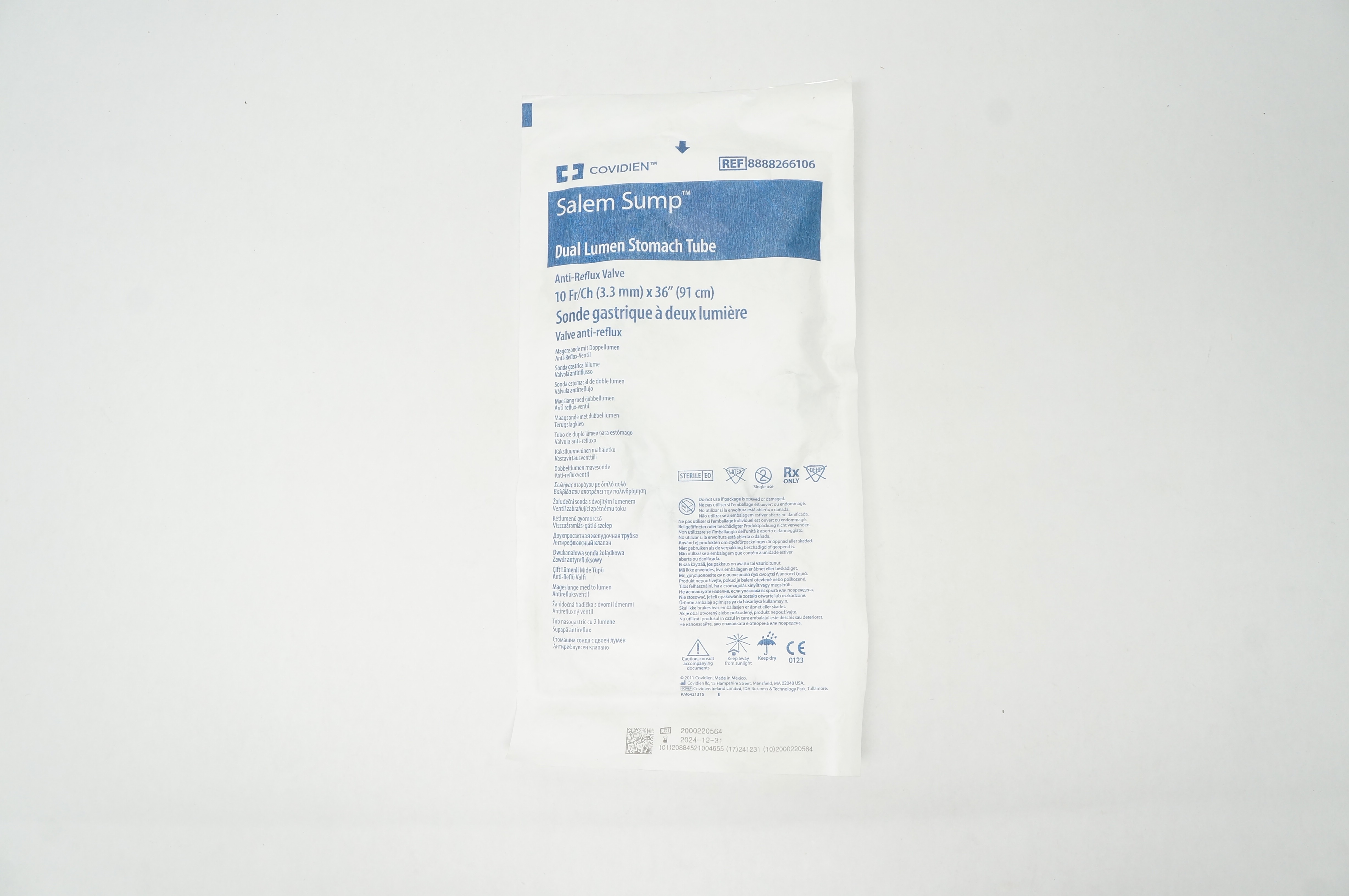 Covidien 8888266106 Salem Sump Dual Lumen Stomach Tube 10Fr/Ch x 36 inch