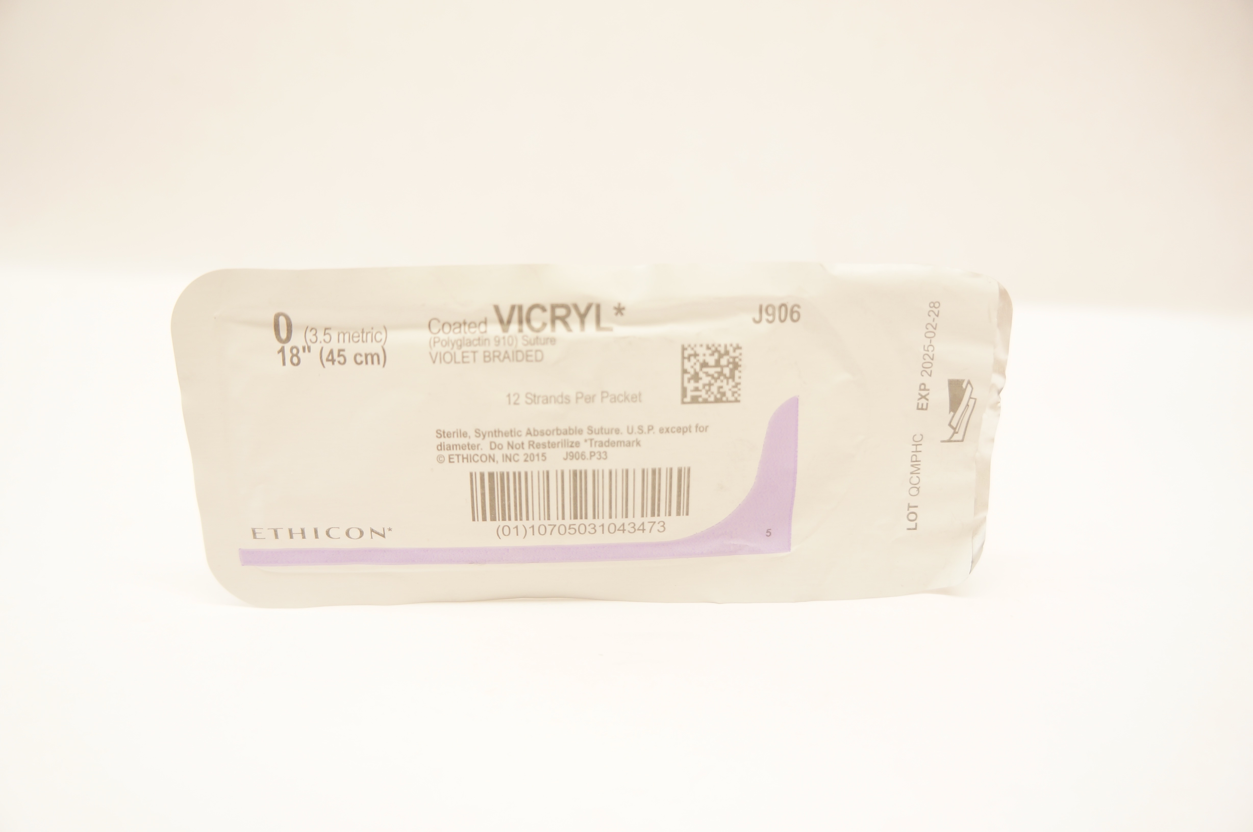 Ethicon J906 0 VICRYL, Violet Braided, 18inch