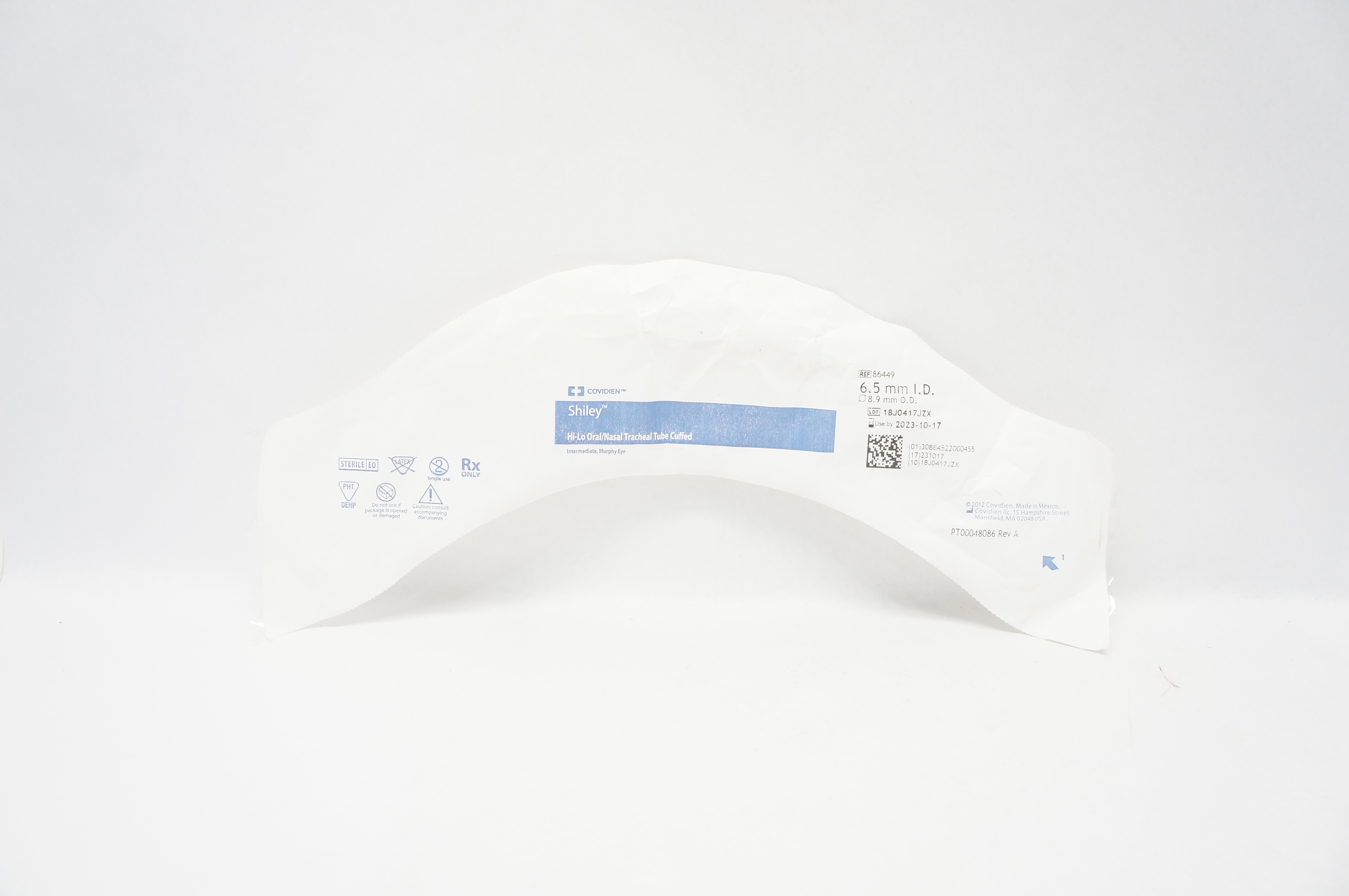 Covidien 86449 Shiley Hi-Lo Oral/Nasal Tracheal Tube Cuffed 6.5mm ID x 8.9mm OD