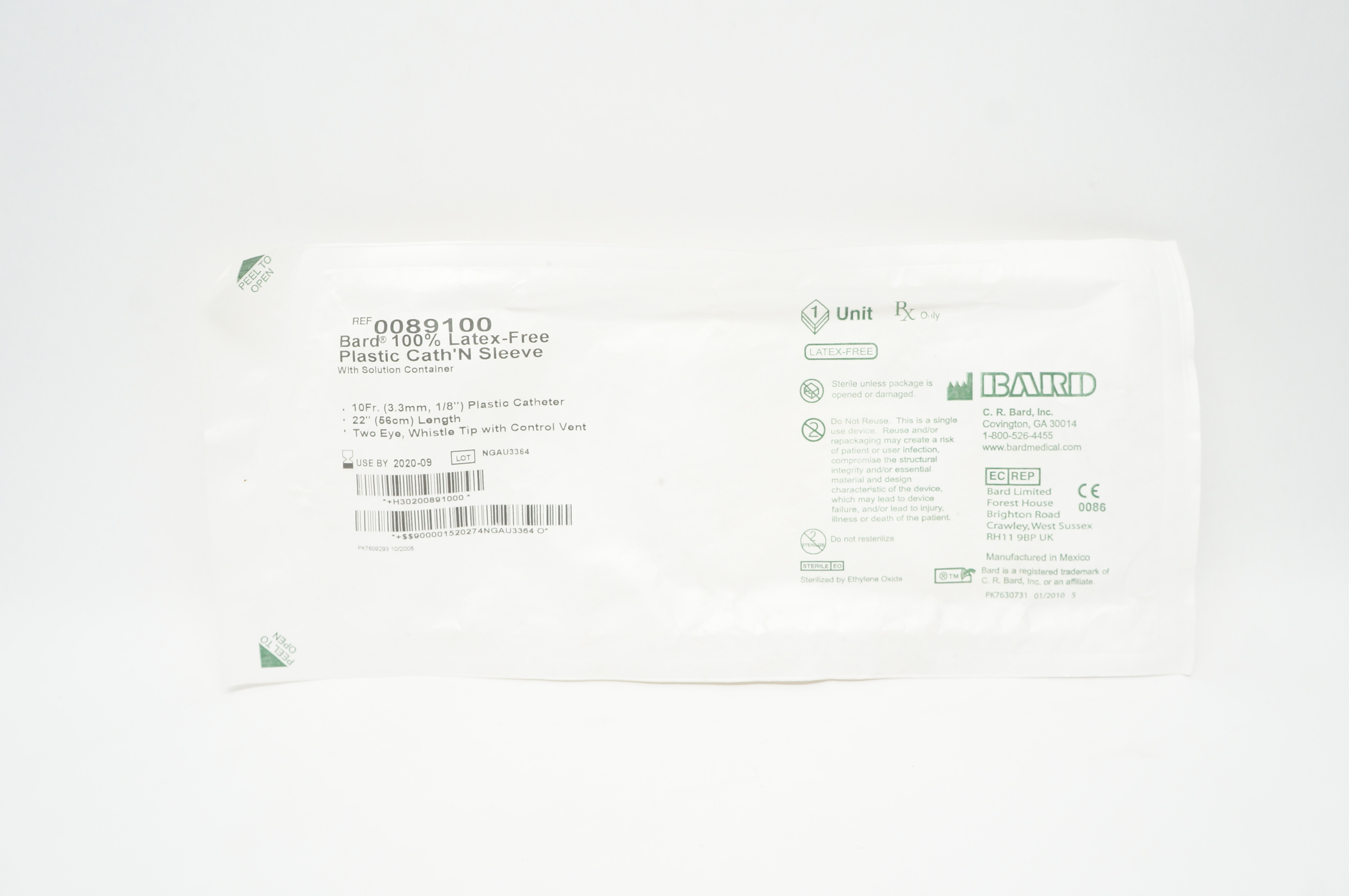 Bard 0089100 Plastic Cath'N Sleeve With Solution Container 10Fr x 22 inch (x)