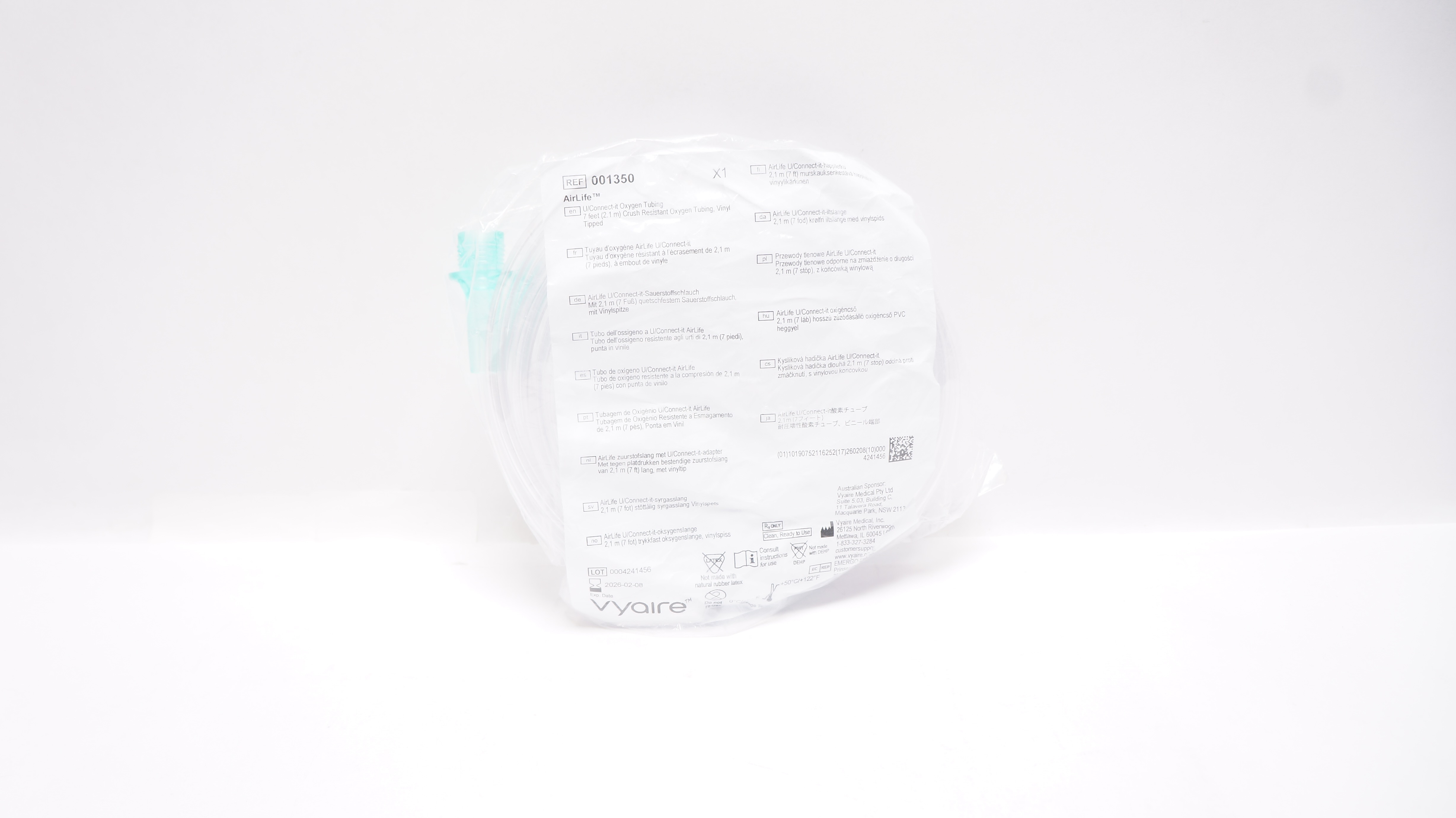 Vyaire 001350 Airlife U/Connect-it Oxygen Tubing 7ft. Oxygen Tubing Vinyl Tipped