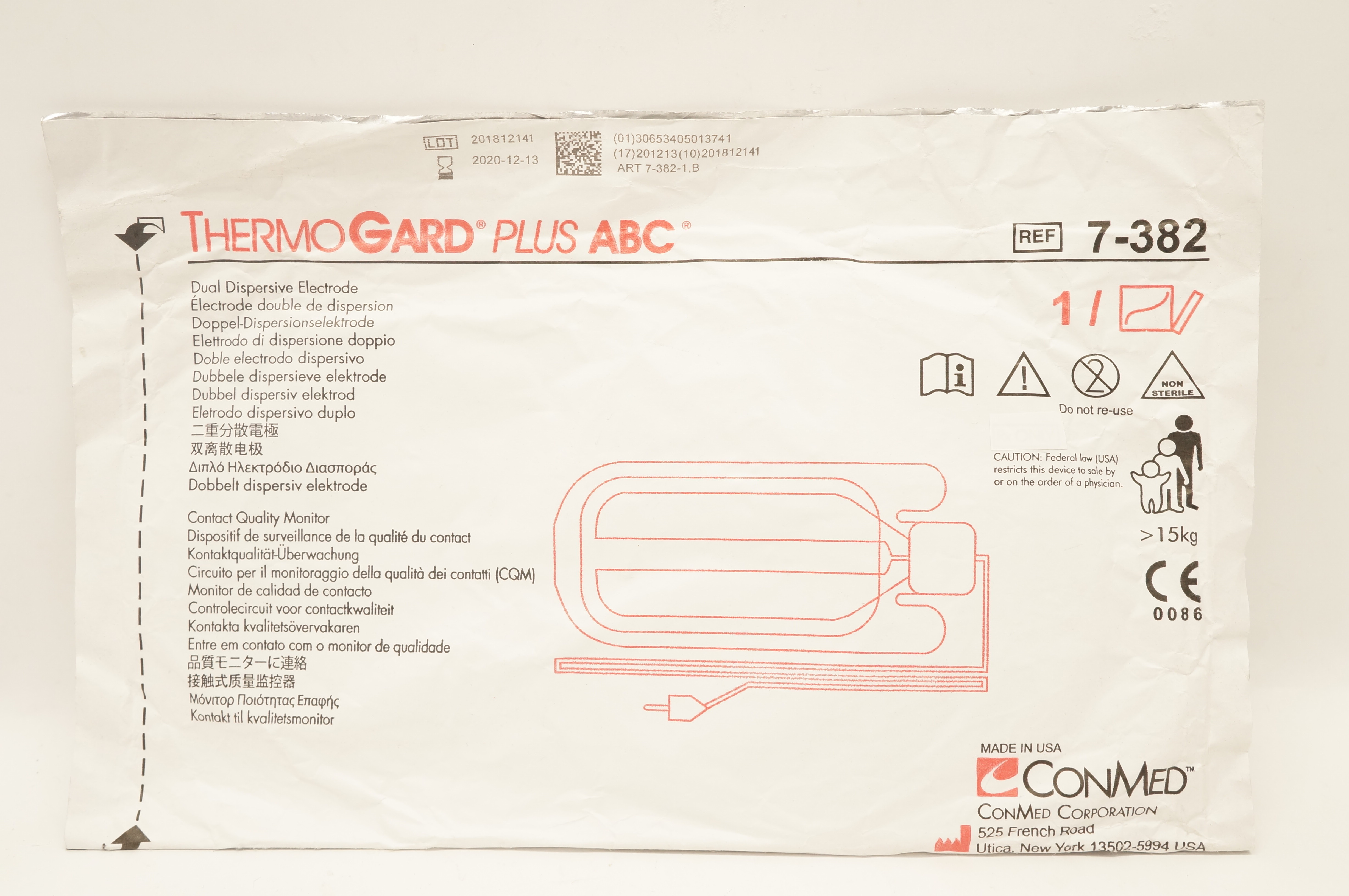 ConMed 7-382 ThermoGard Plus ABC Dual Dispersive Electrode, >15kg (x)