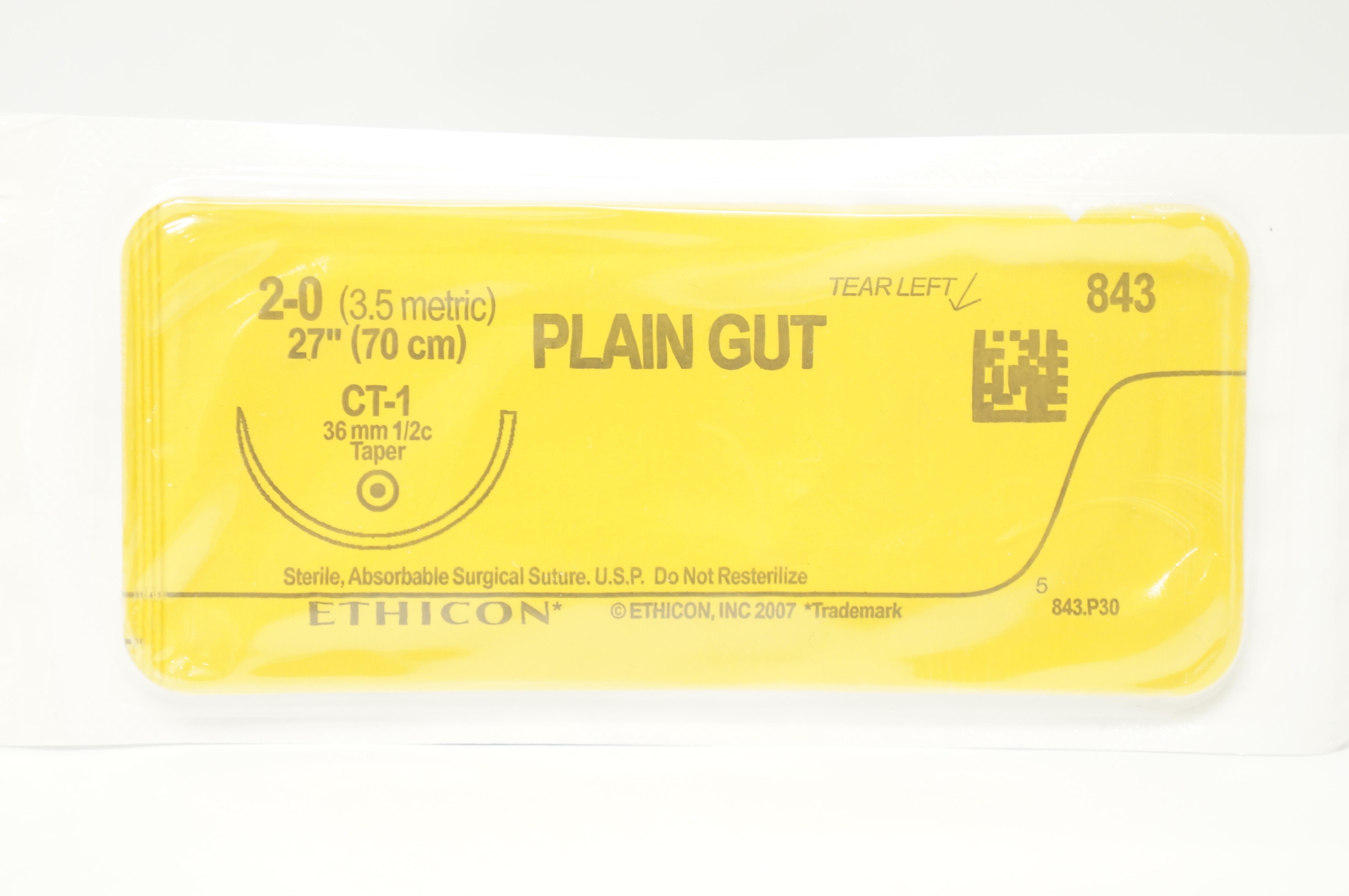 Ethicon 843 2-0 Plain Gut Sterile Surgical Stre CT-1 36mm 1/2c Taper 27 inch
