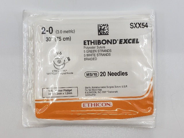 Ethicon SXX54 2-0 ETHIBOND EXCEL, V-5, 13mm  1/2c TAPERCUT, 30in. ~Box  of 12(x)