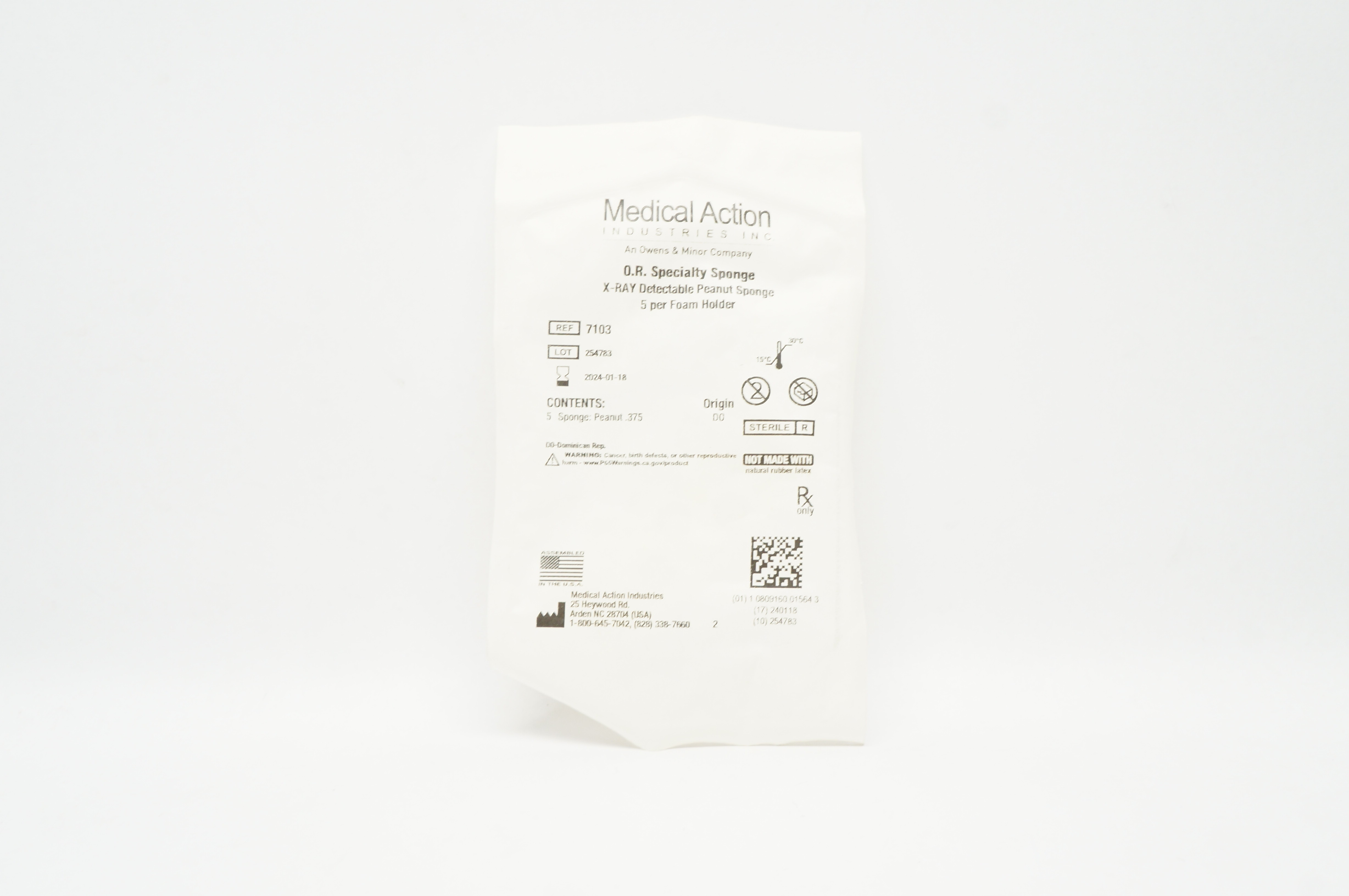 Medical Action 7103 X-Ray Detectable Specialty Peanut Sponge .375in. - Pack of 5