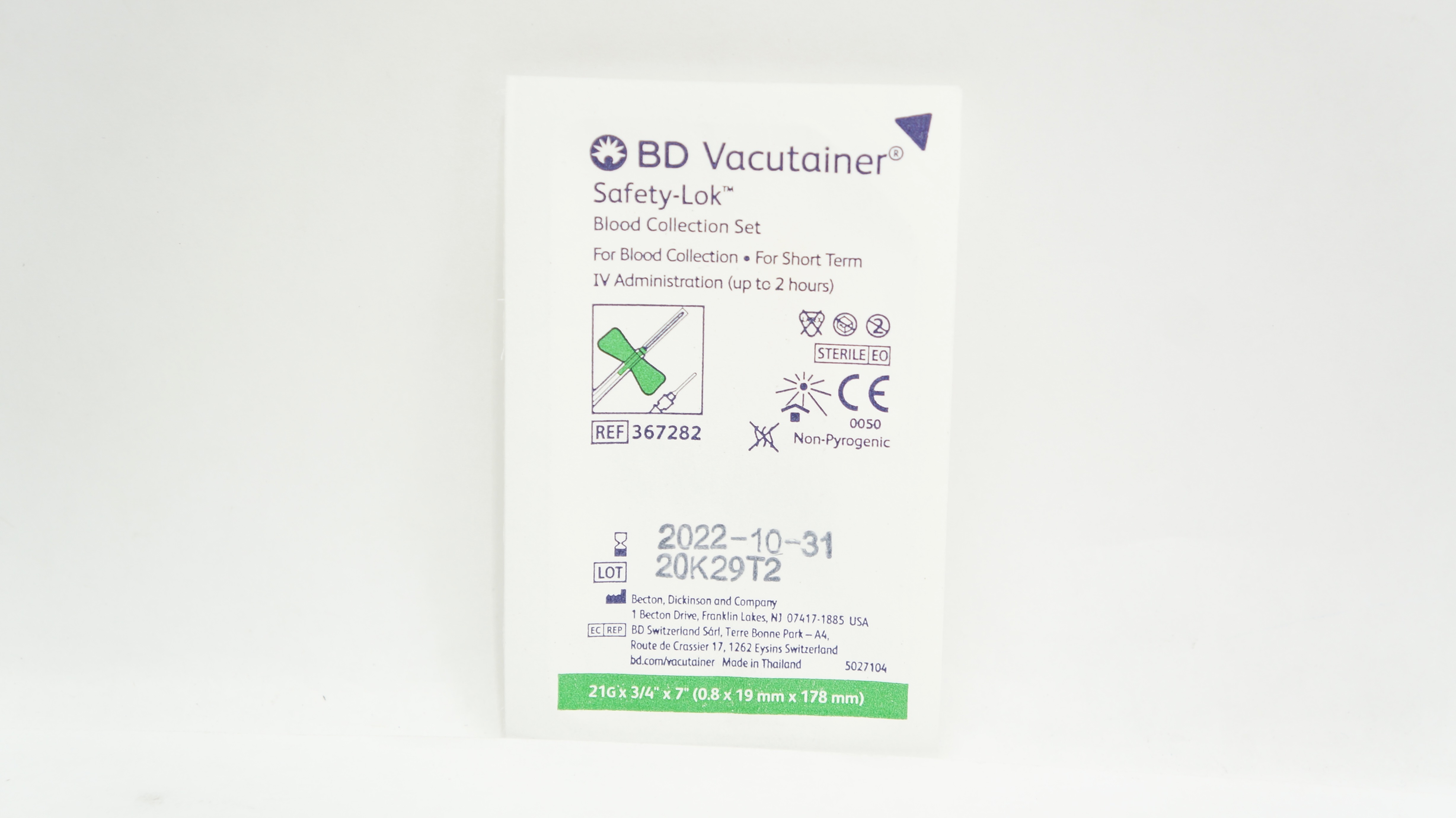 BD Vacutainer 367282 Becton Safety-Lok Blood Collection Set 21G x 3/4 x 7inch (x)