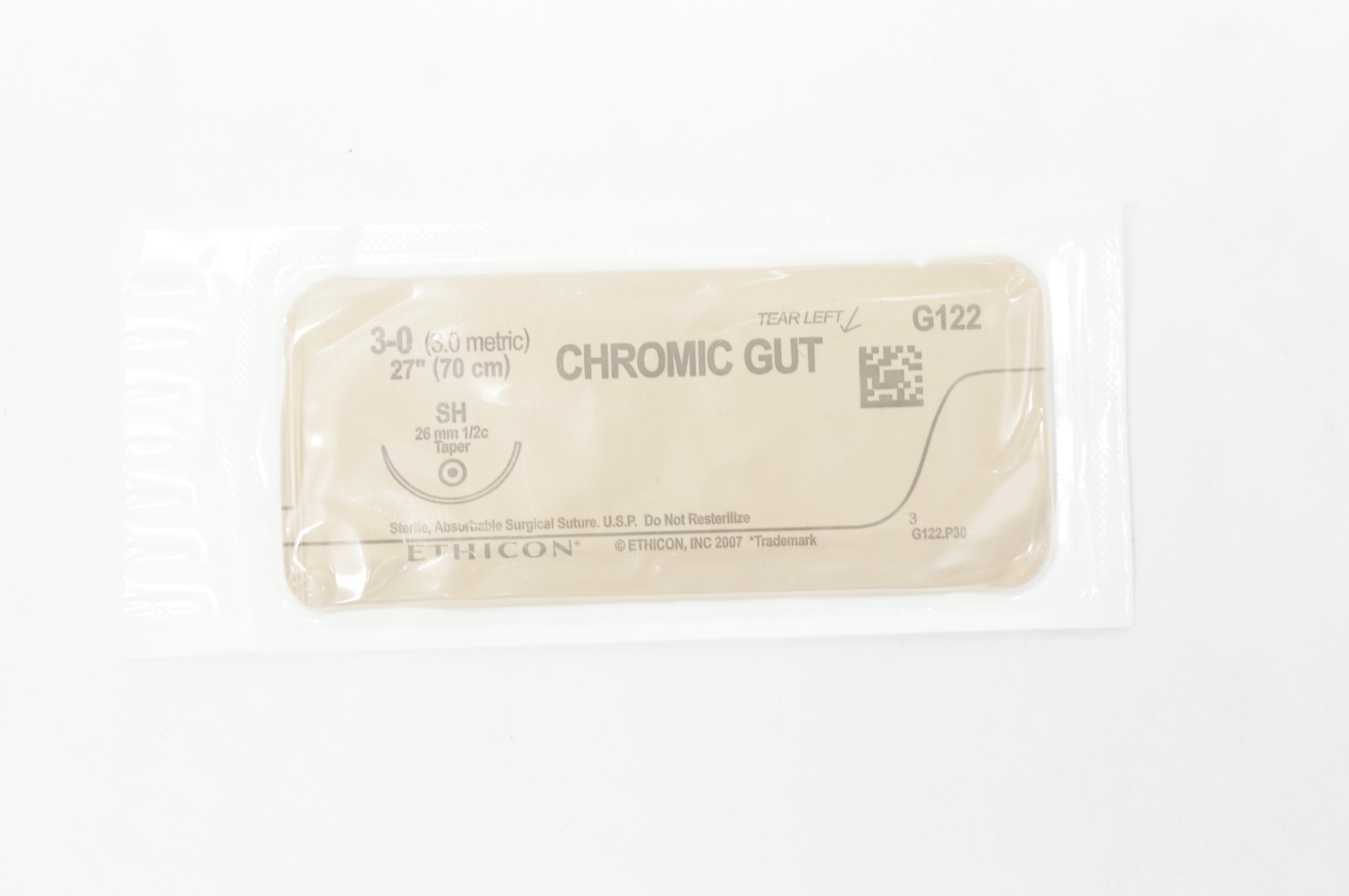 Ethicon G122 3-0 Chromic Gut SH 26mm 1/2c Taper 27inch