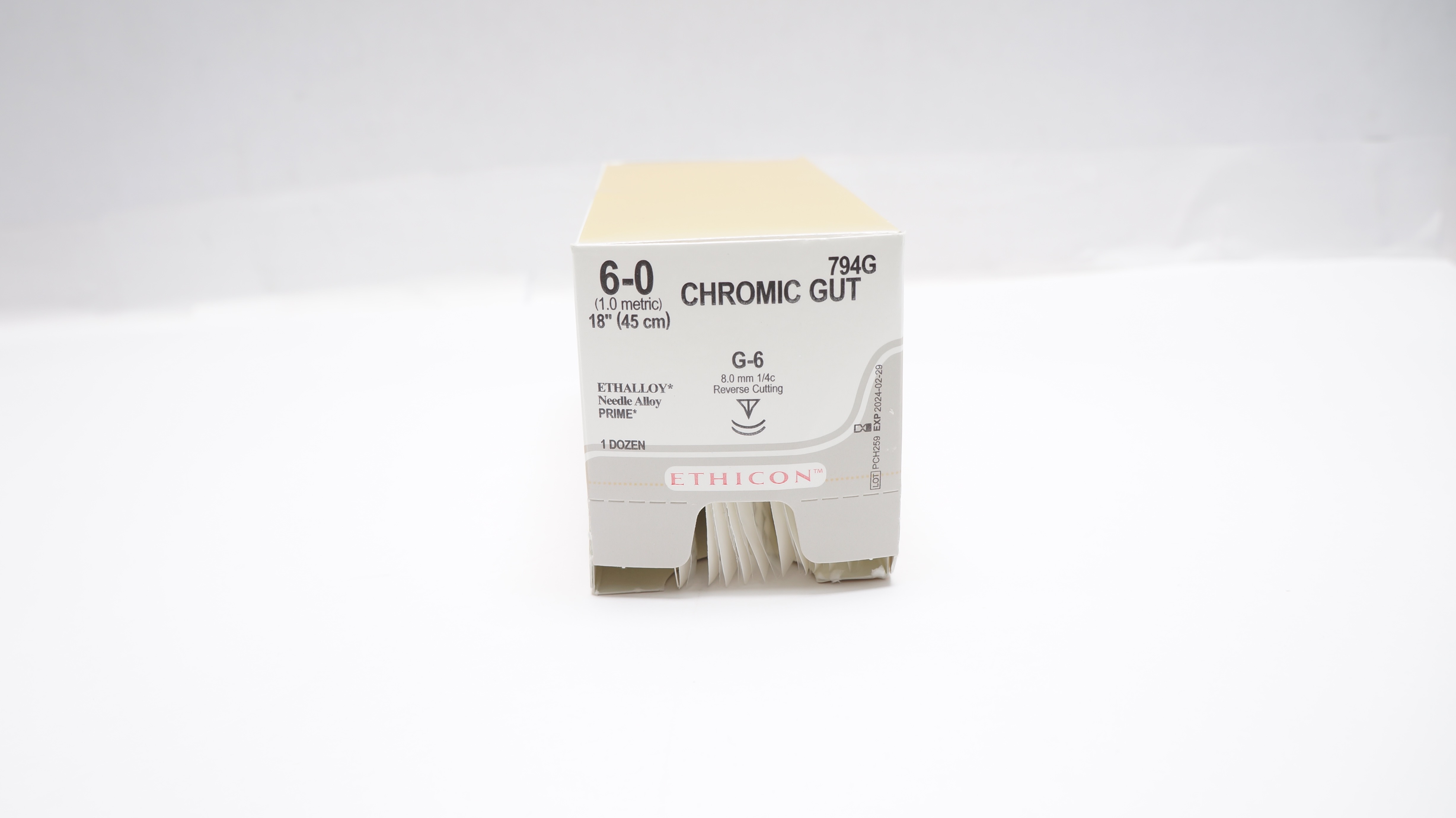 Ethicon 794G 6-0 CHROMIC GUT G-6 8.0mm 1/4c Reverse Cutting, 18inch(x)-Box of 10