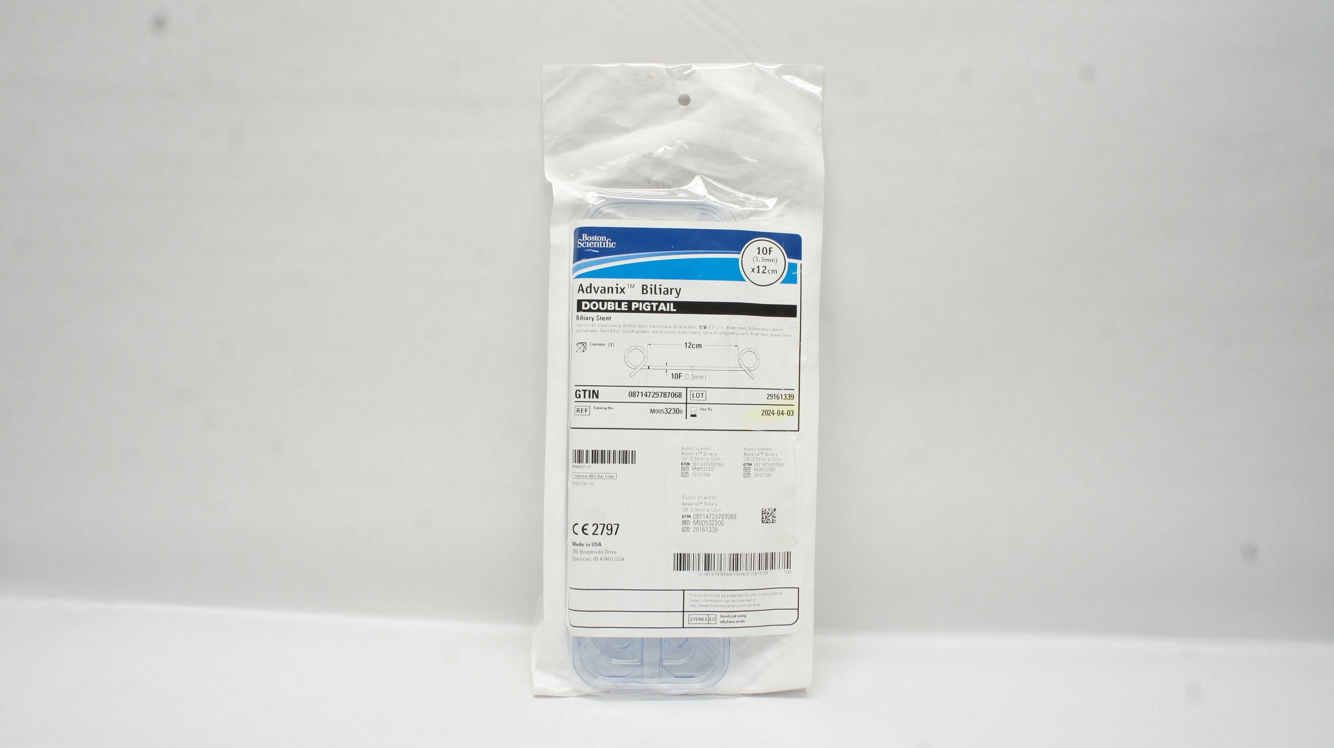 Boston Scientific 3230 Advanix Biliary Stnt., Double Pigtail, 10F x 12cm