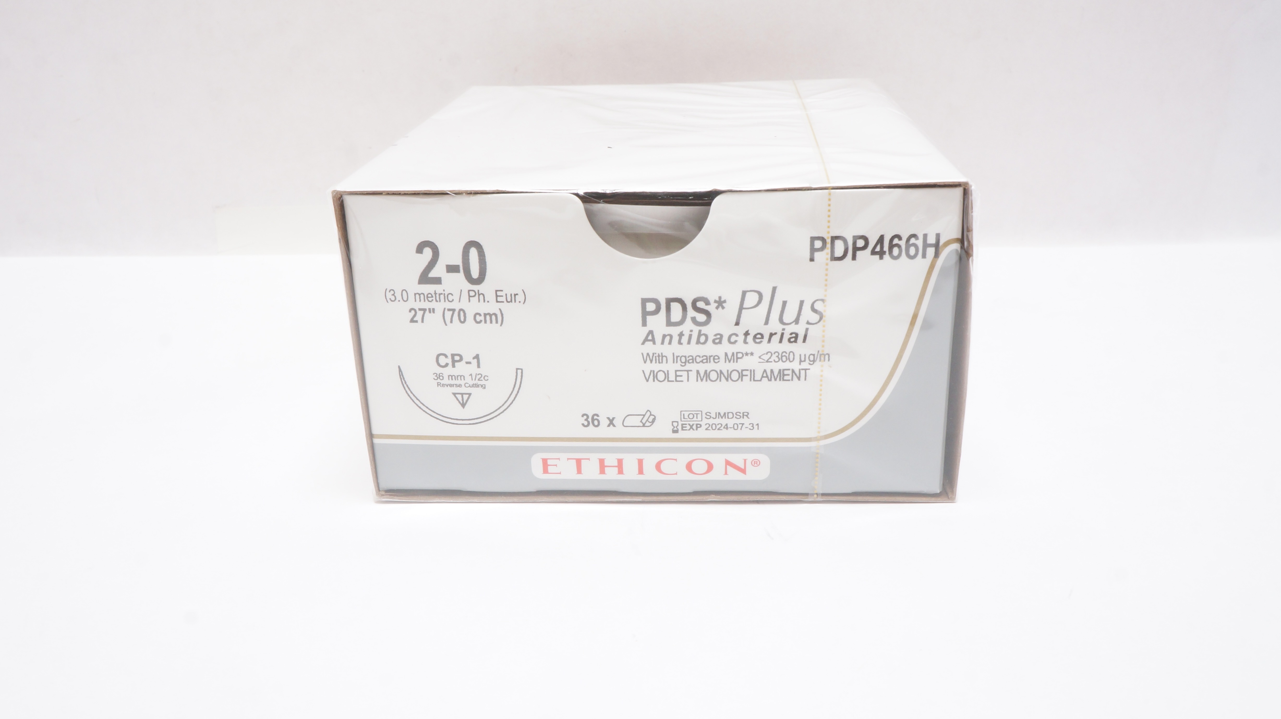 Ethicon PDP466H 2-0 PDS Stre CP-1 36mm 1/2c Reverse Cutting 27inch - Box of 36