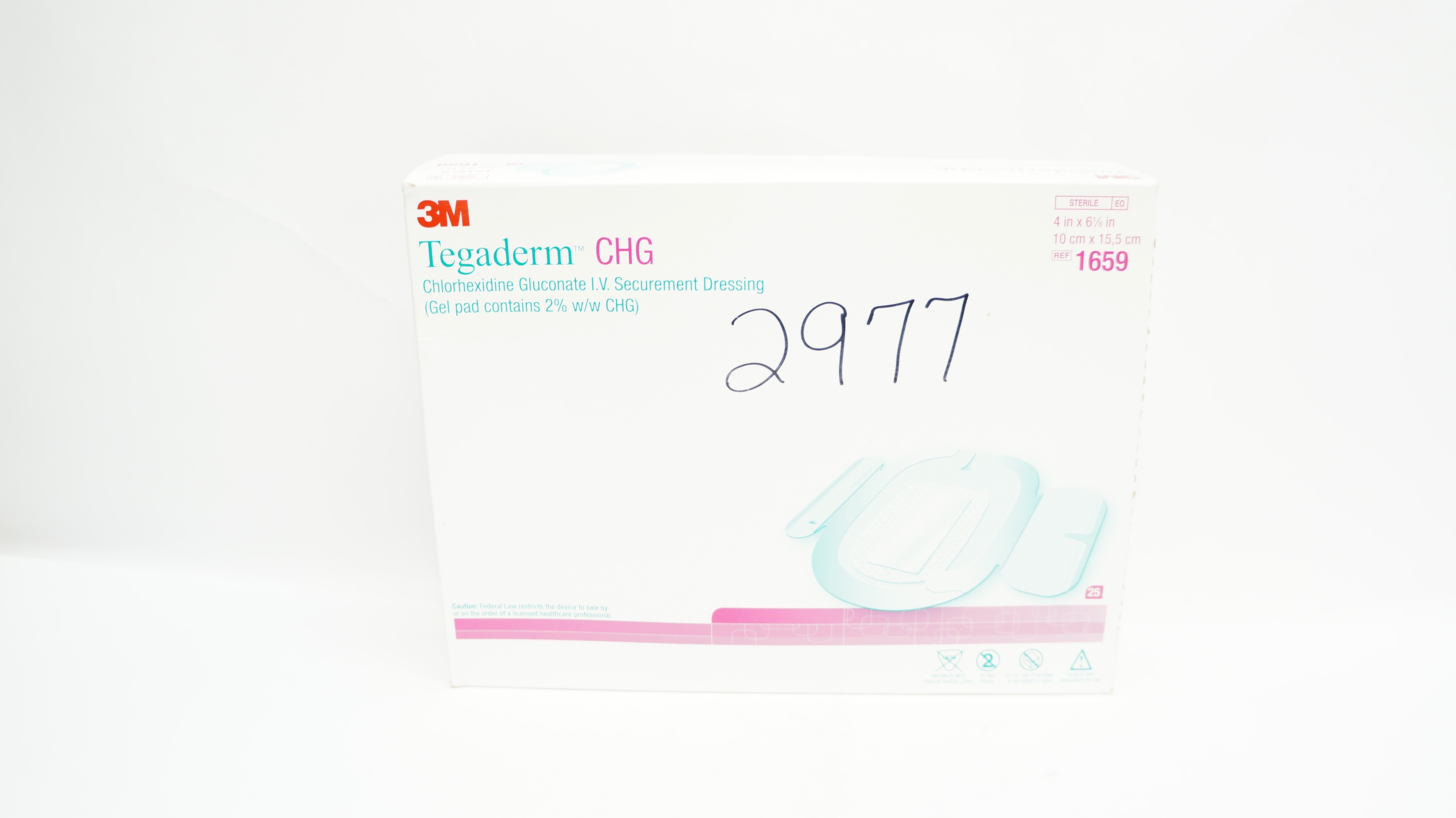 3M 1659 Tegaderm CHG LV. Securement Dressing 4 x 6-1/8In - Box of 17