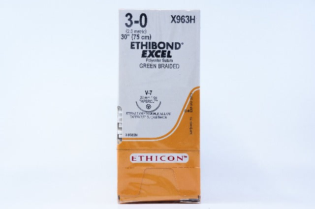 Ethicon X963H 3-0 ETHIBOND EXCEL, V-7 26mm 1/2c, 30inch ~ Pack of 36 (x)