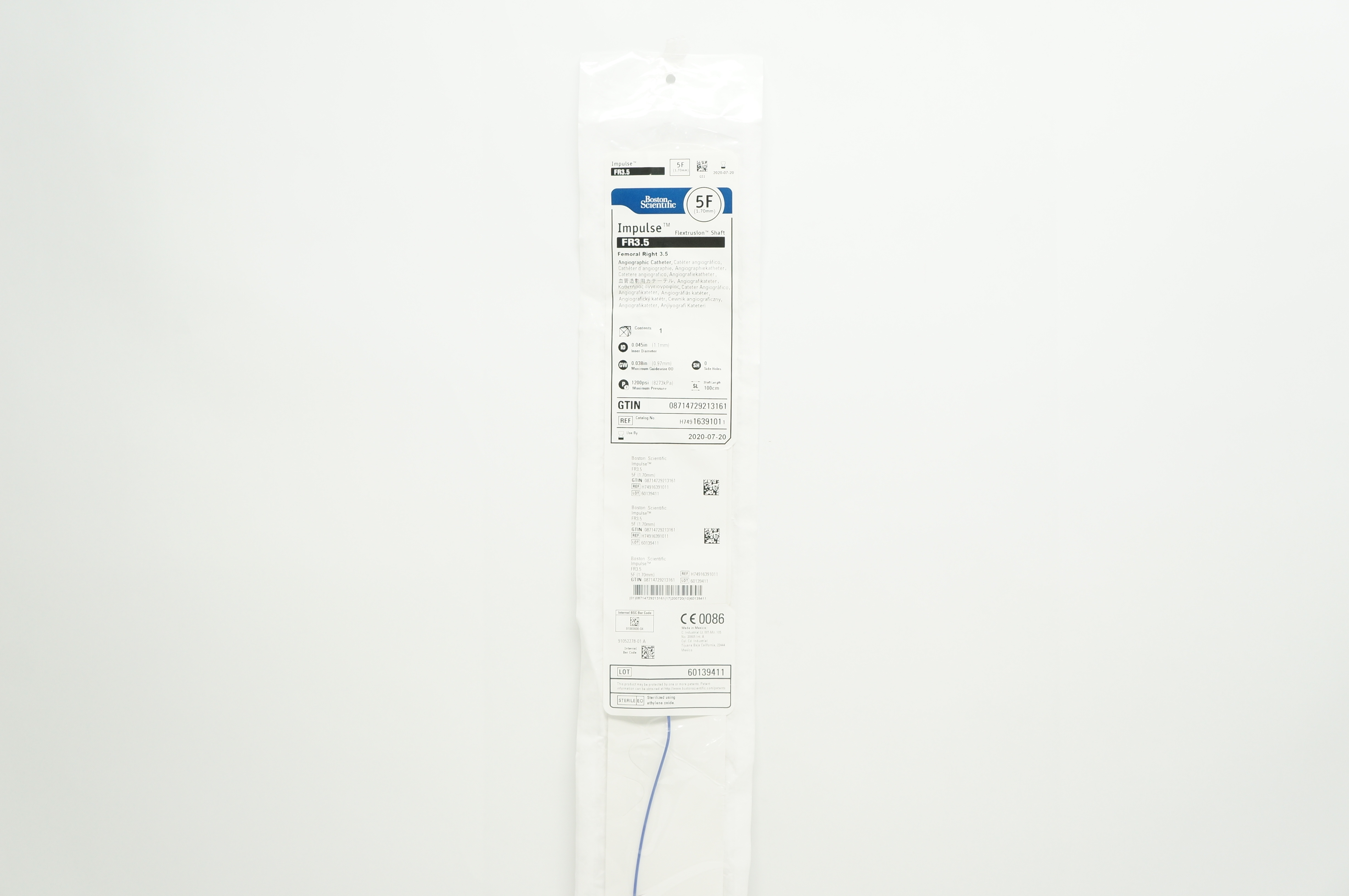 Boston Scientific 1639101 Impulse FR3.5 Angiographic Cath. 5F x 100cm (x)