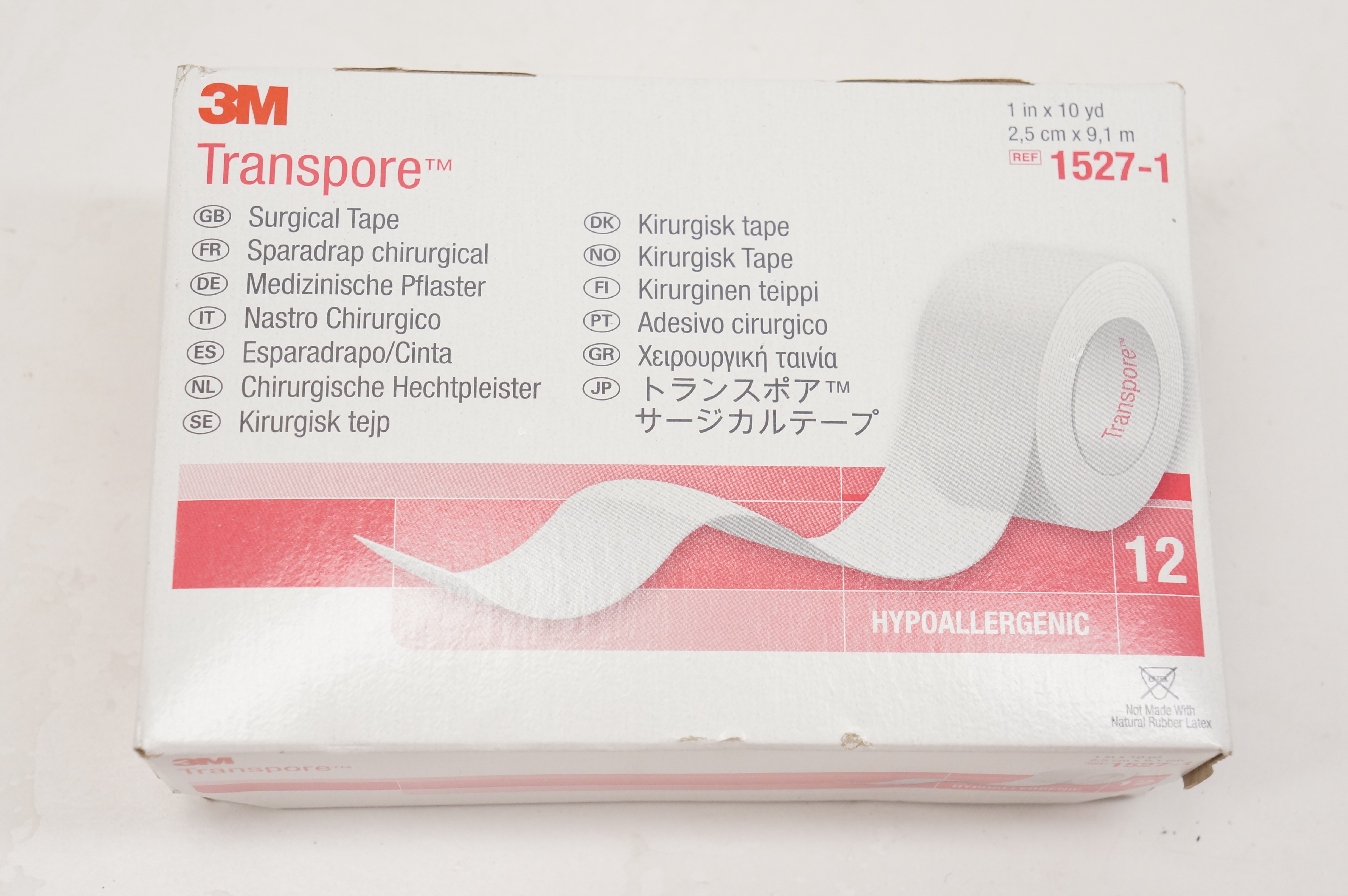 3M 1527-1 Transpore Surgical Tape 1inch x 10yd. - Box of 12