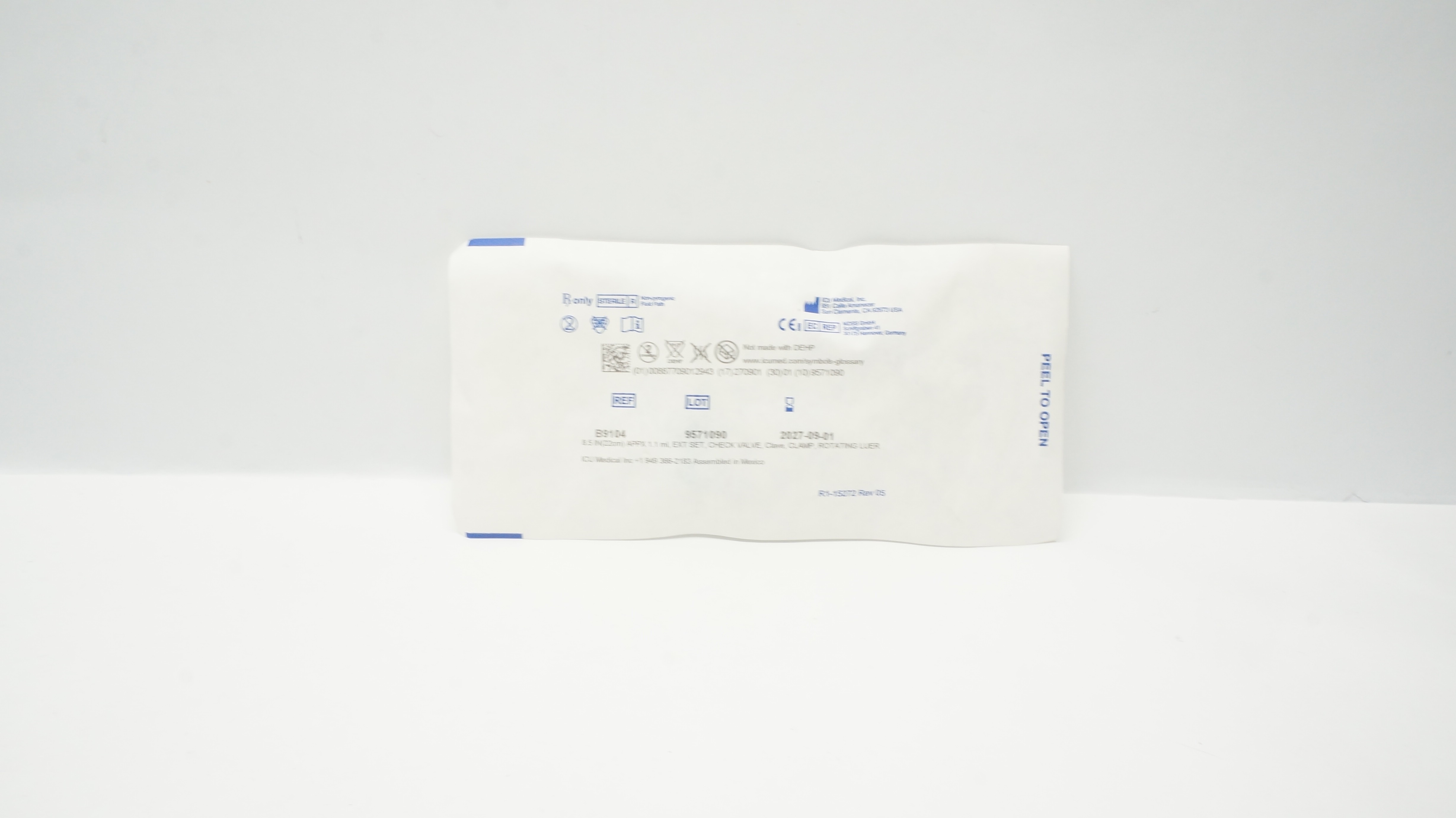 ICU Medical B9104 8.5inch Extension Set w/Valve, Clamp, Rotating Luer