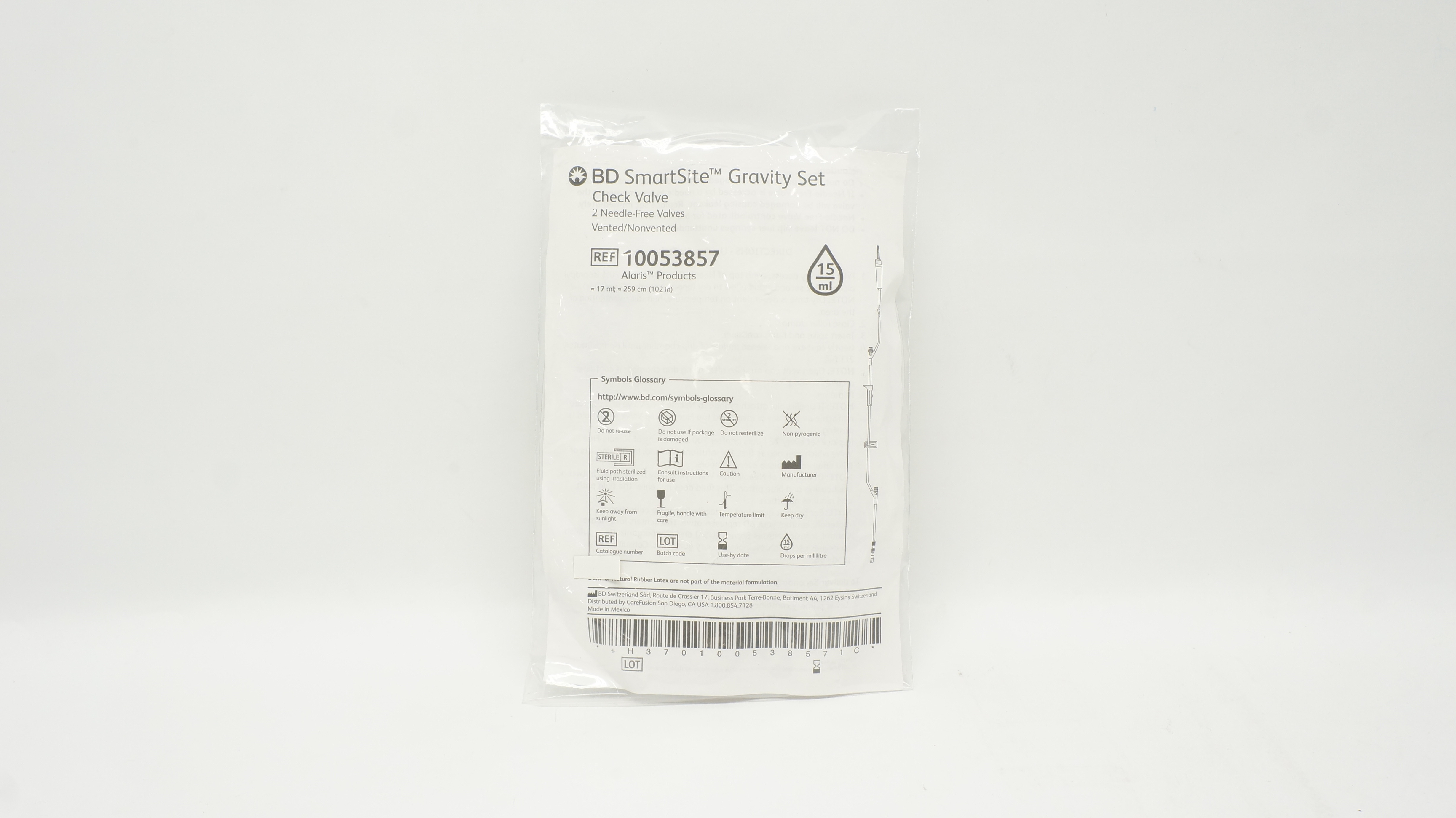 BD 10053857 SmartSite Gravity Set Check Valve 15Drops/mL, 17ml x 102inch (x)