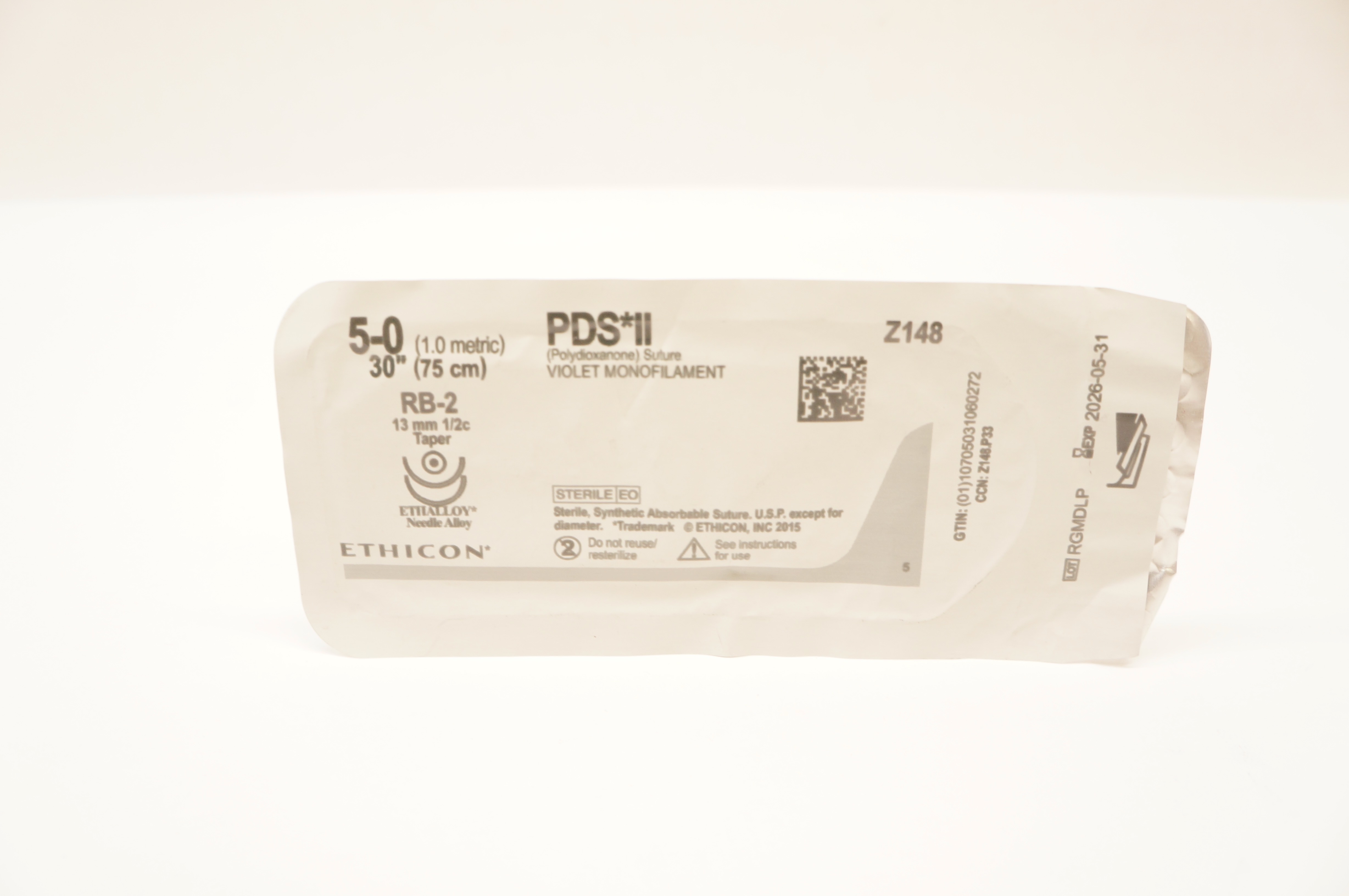 Ethicon Z148 5-0 PDS II Polydioxanone Stre RB-2 13mm 1/2c Taper, 30 inch