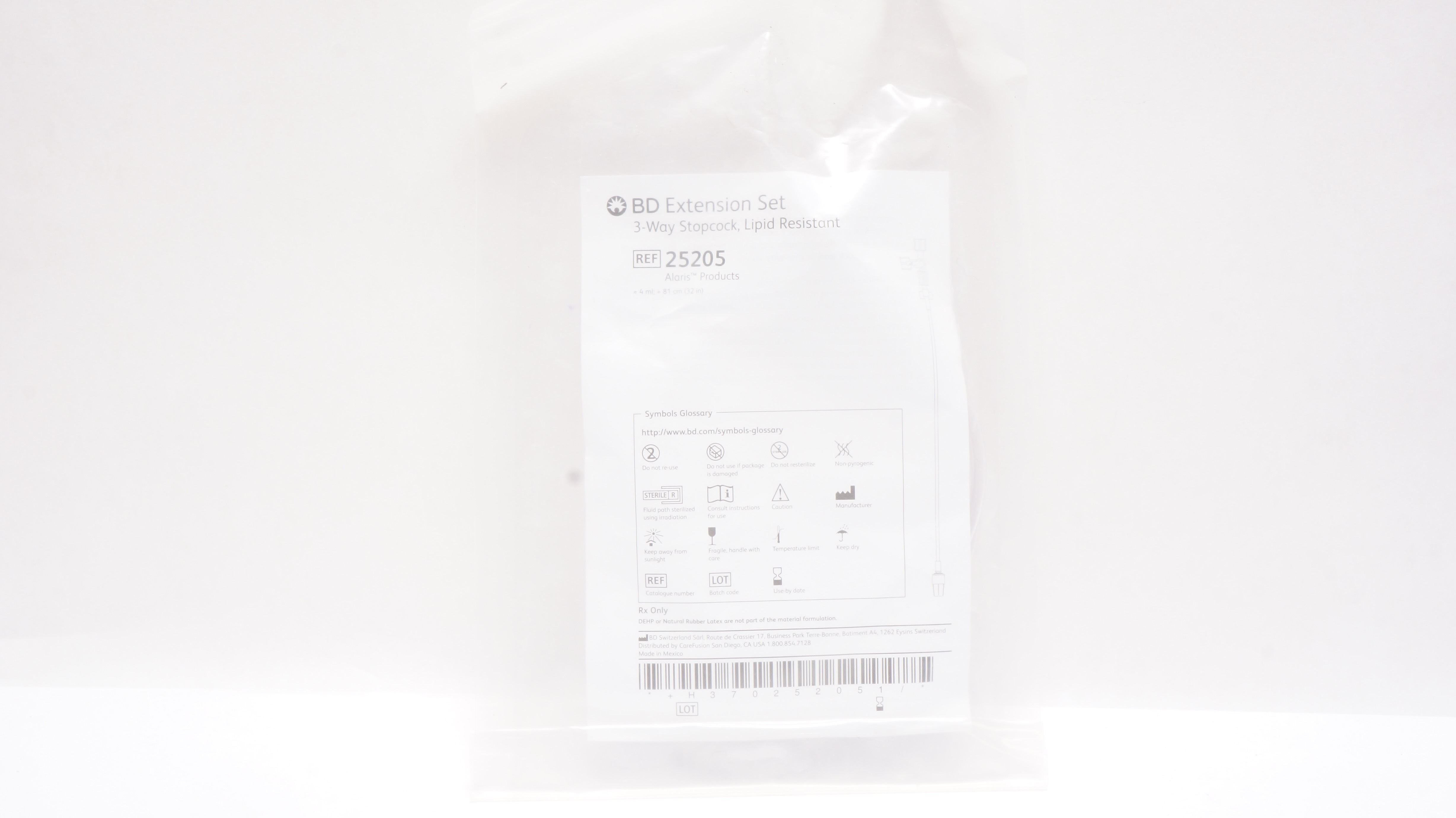 BD 25205 Extension Set 3-Way Stopcock, Lipid Resistant