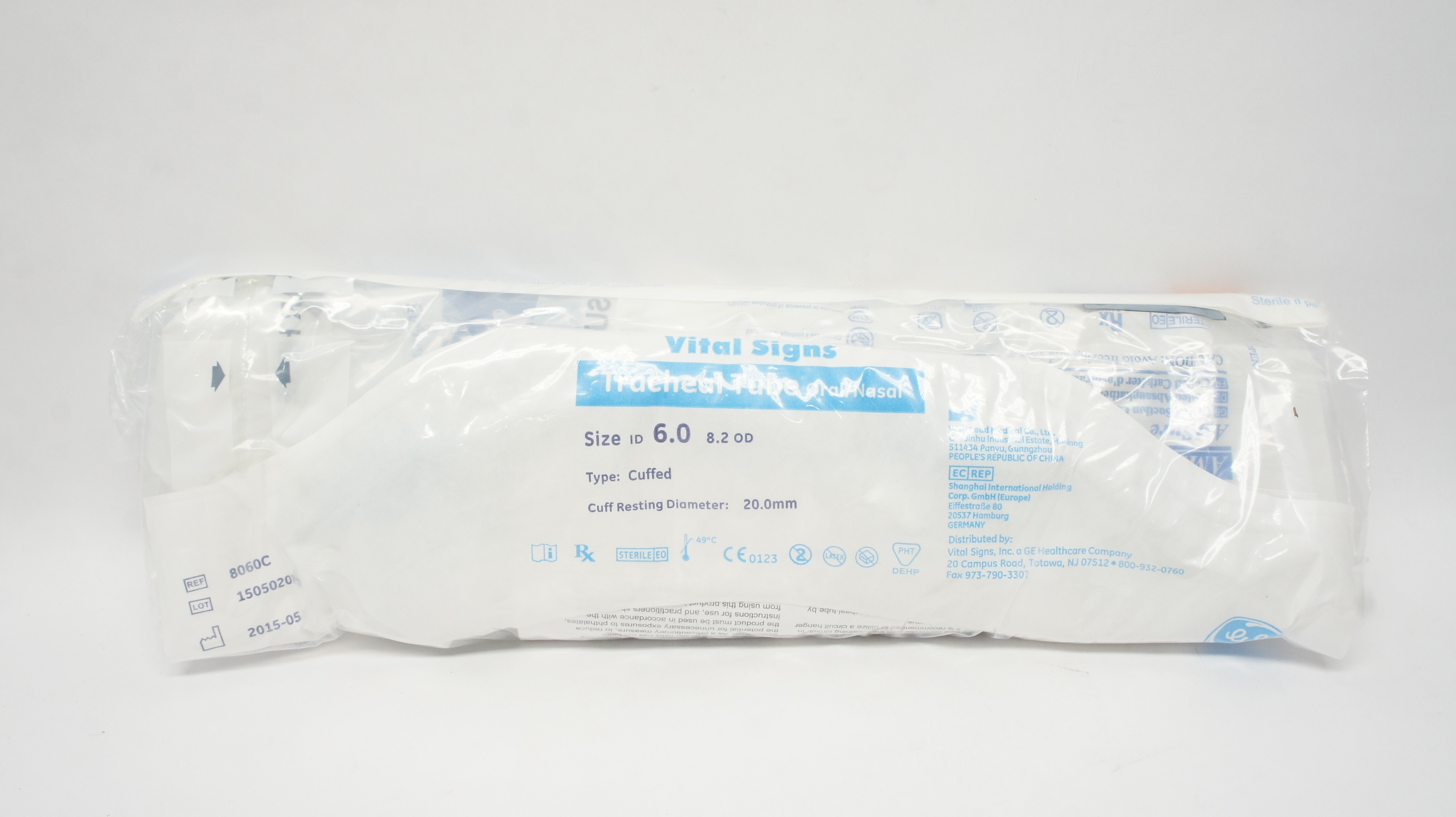 Vital Signs 8060C Well Lead Medical Tracheal Tube Oral/Nasal, Cuffed 6.0 ID
