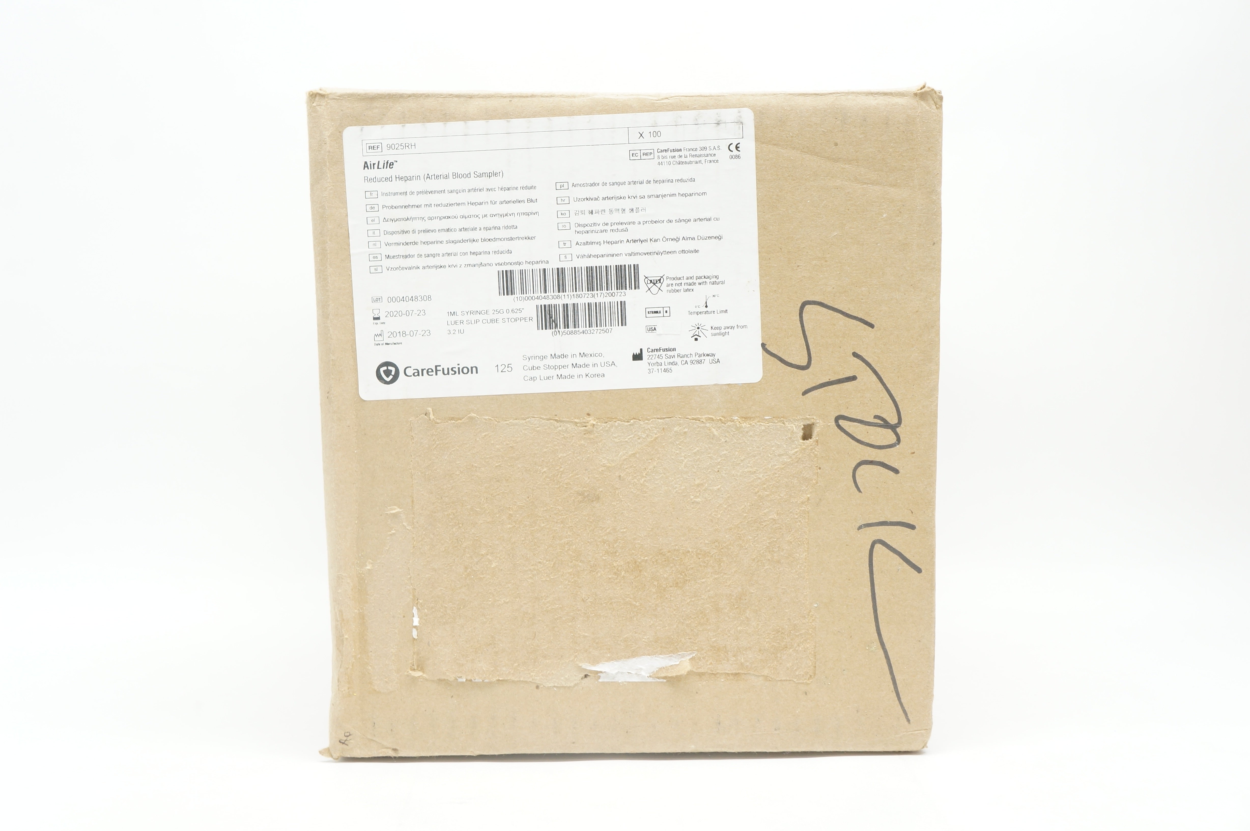 CareFusion 9025RH Airlife Reduced Heparin Arterial Blood Sampler (x)- Box of 100