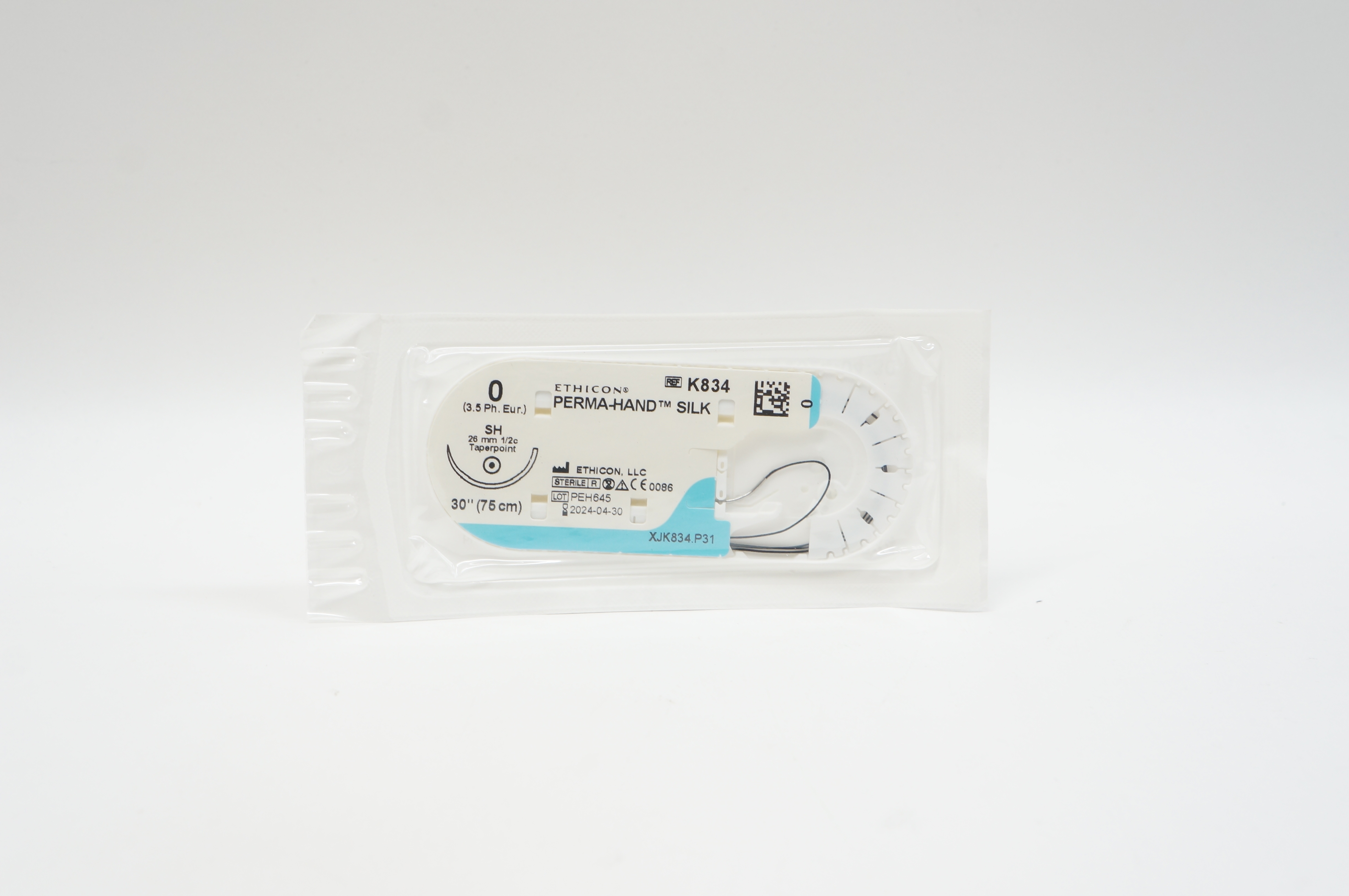 Ethicon K834 0 PERMA-HAND SILK, SH, 26mm 1/2c Taperpoint, 30inch