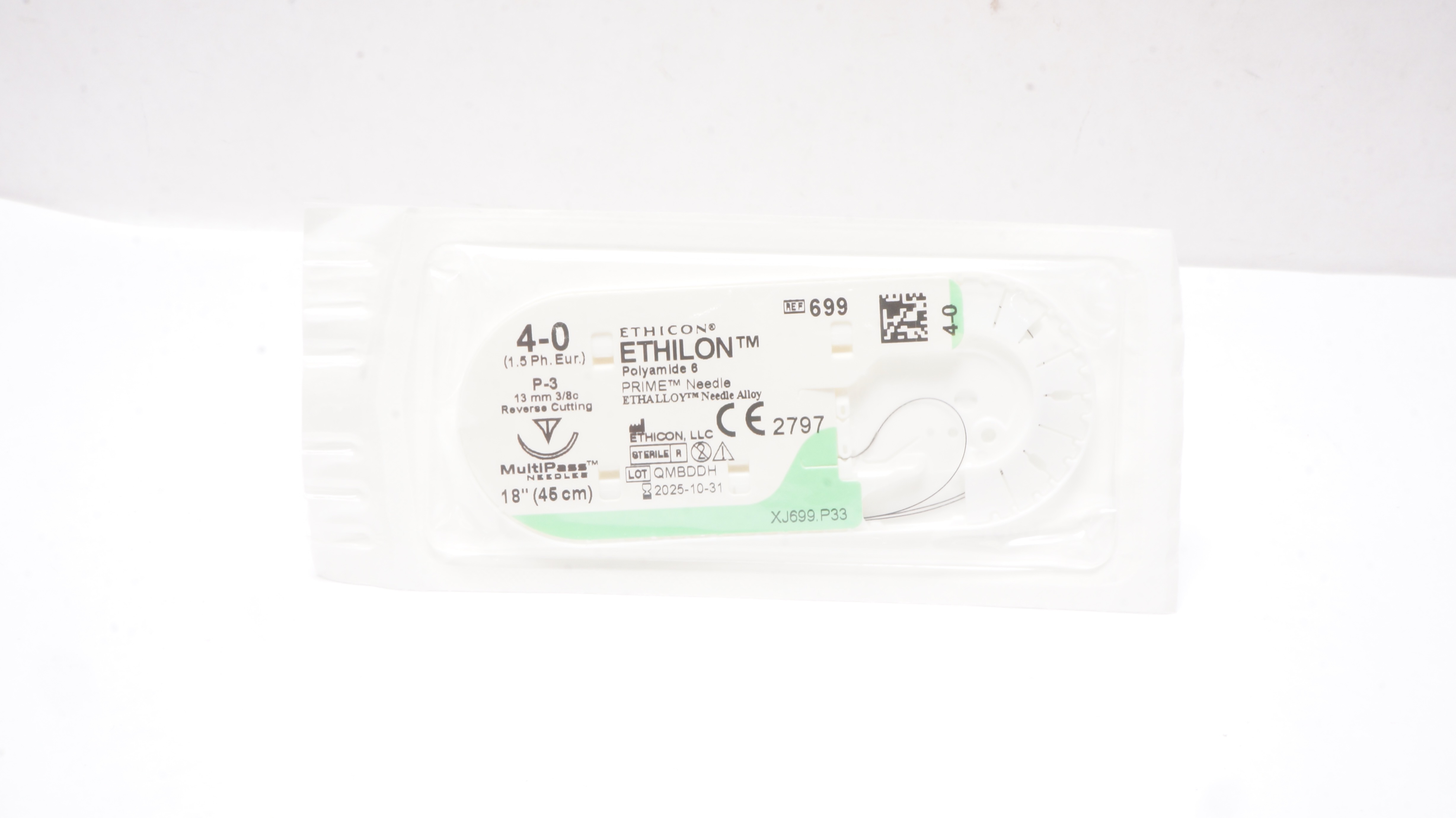 Ethicon 699 4-0 Ethilon Polyamide 6 Stre P-3 13mm 3/8c Reverse Cutting 18inch
