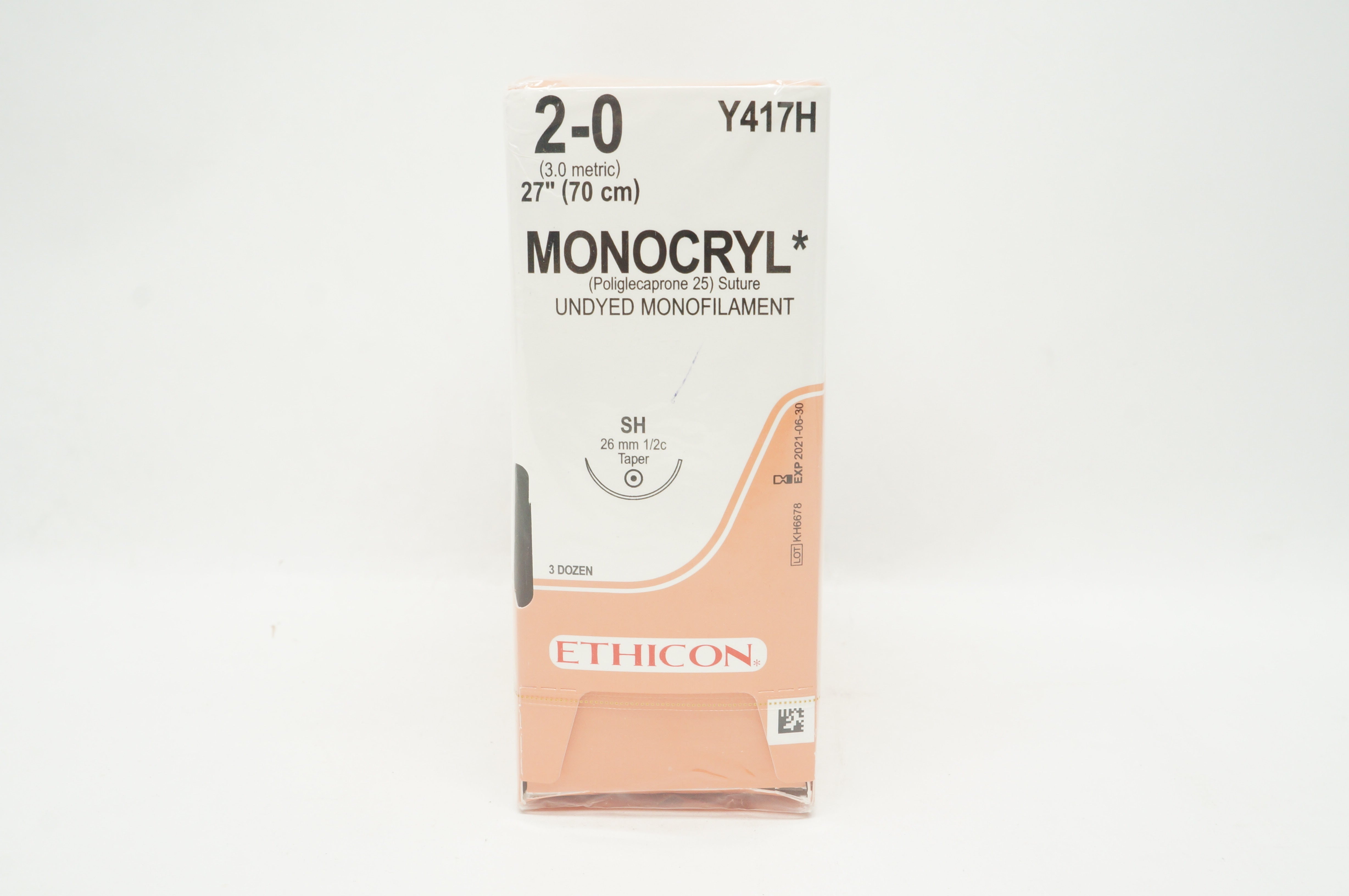 Ethicon Y417H 2-0 MONOCRYL SH 26mm 1/2c Taper 27inch - Box of 36 (x)