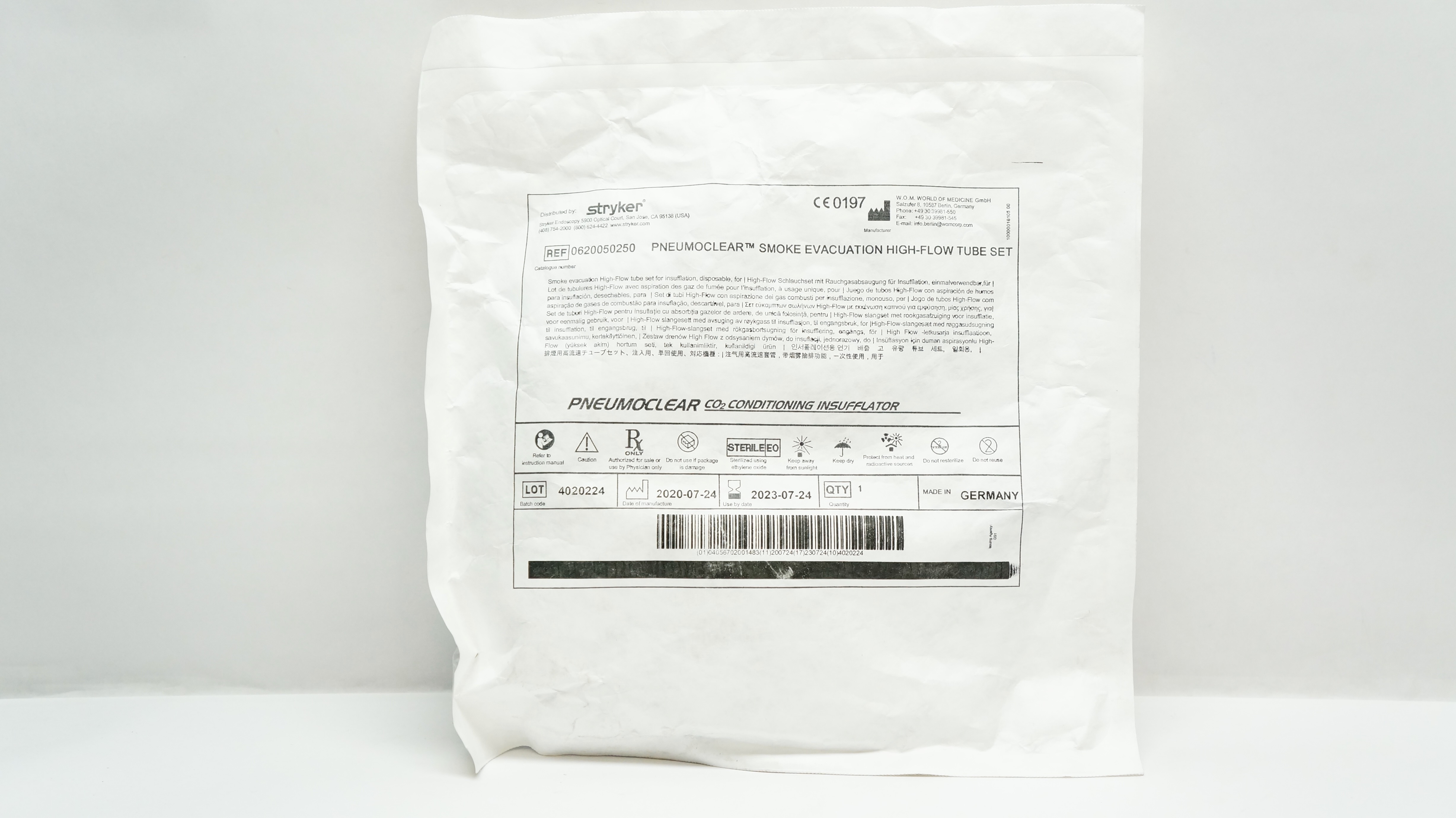 Stryker 0620050250 Pneumoclear Smoke Evacuation High-Flow Tube Set