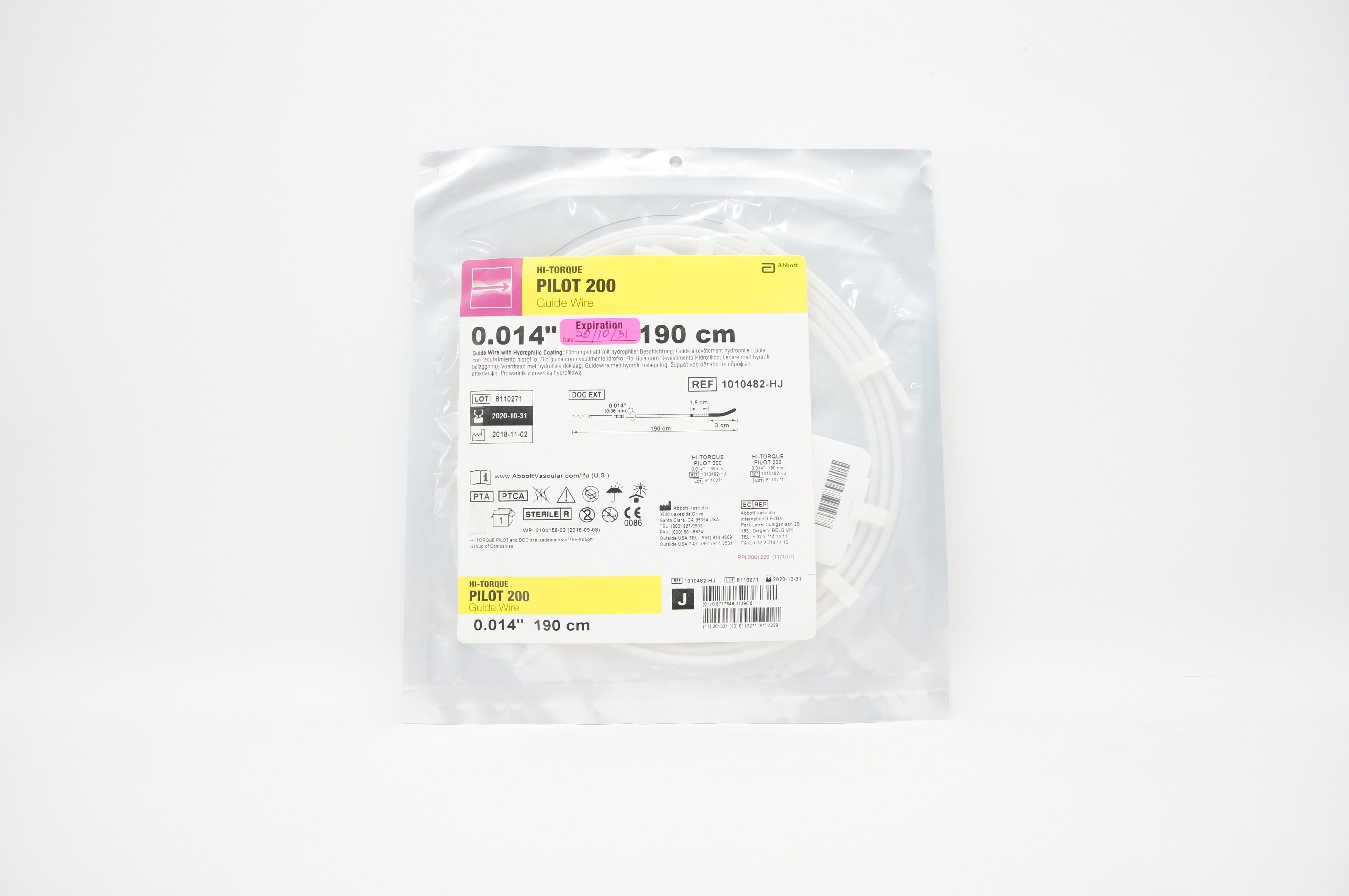 Abbott 1010482-HJ Hi-Torque Pilot 200 Guide Wire 0.014inch x 190cm (x)