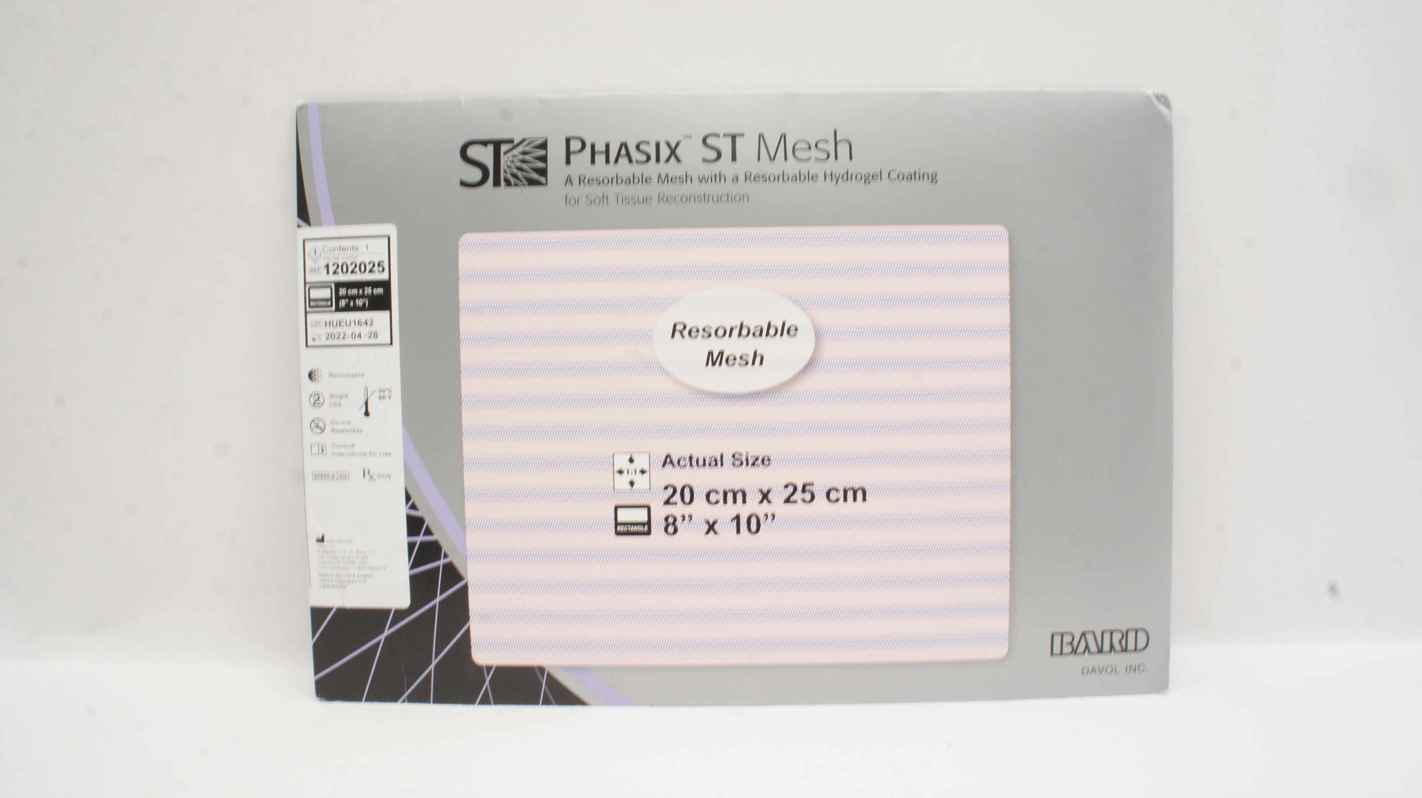 Bard 1202025 Davol Phasix ST Mesh, Resorbable Mesh Rectangle, 8inch x 10inch (x)