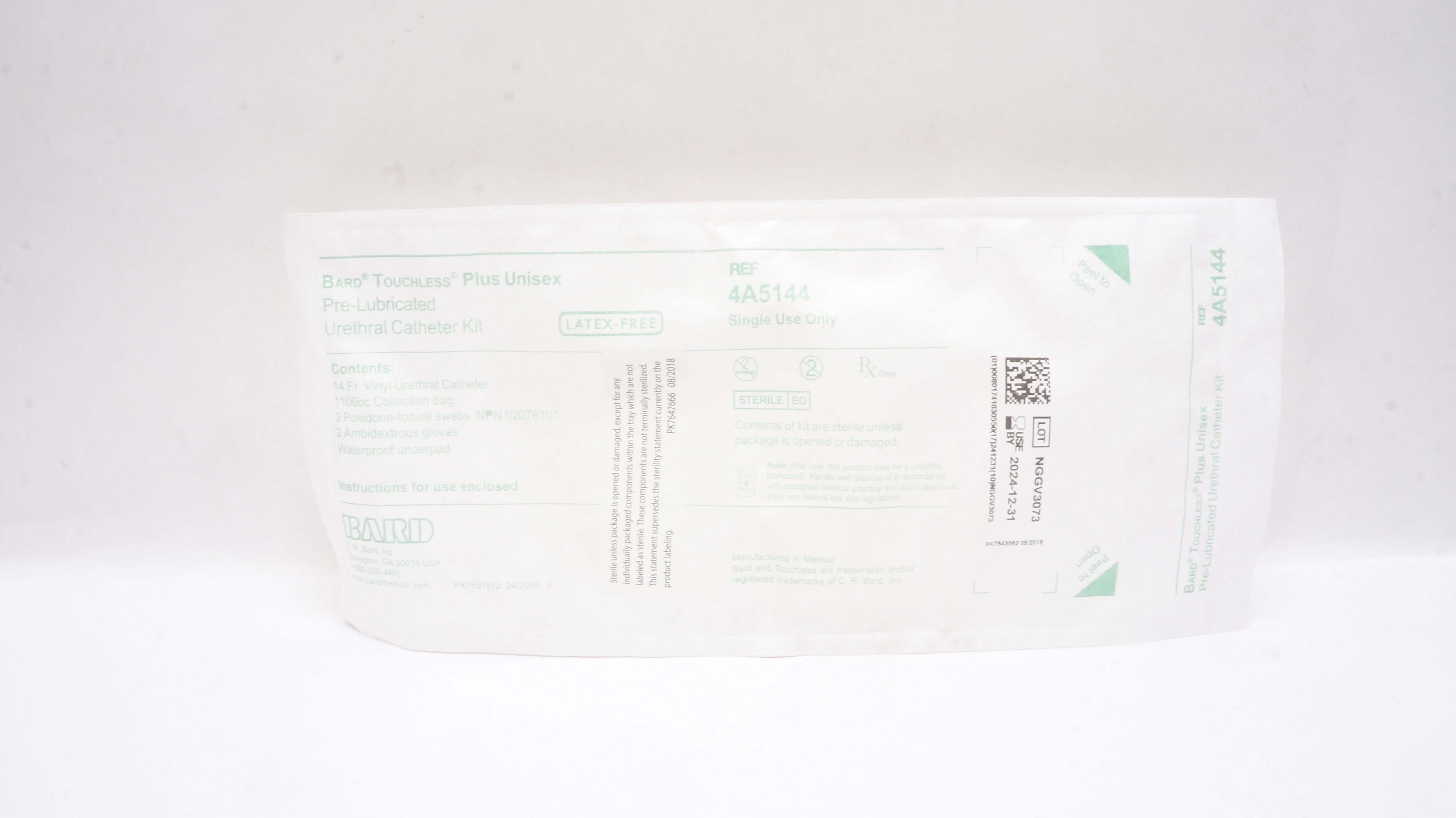 Bard 4A5144 Touchless Plus Unisex Pre-Lubricated Urethral Cath. Kit 14Fr