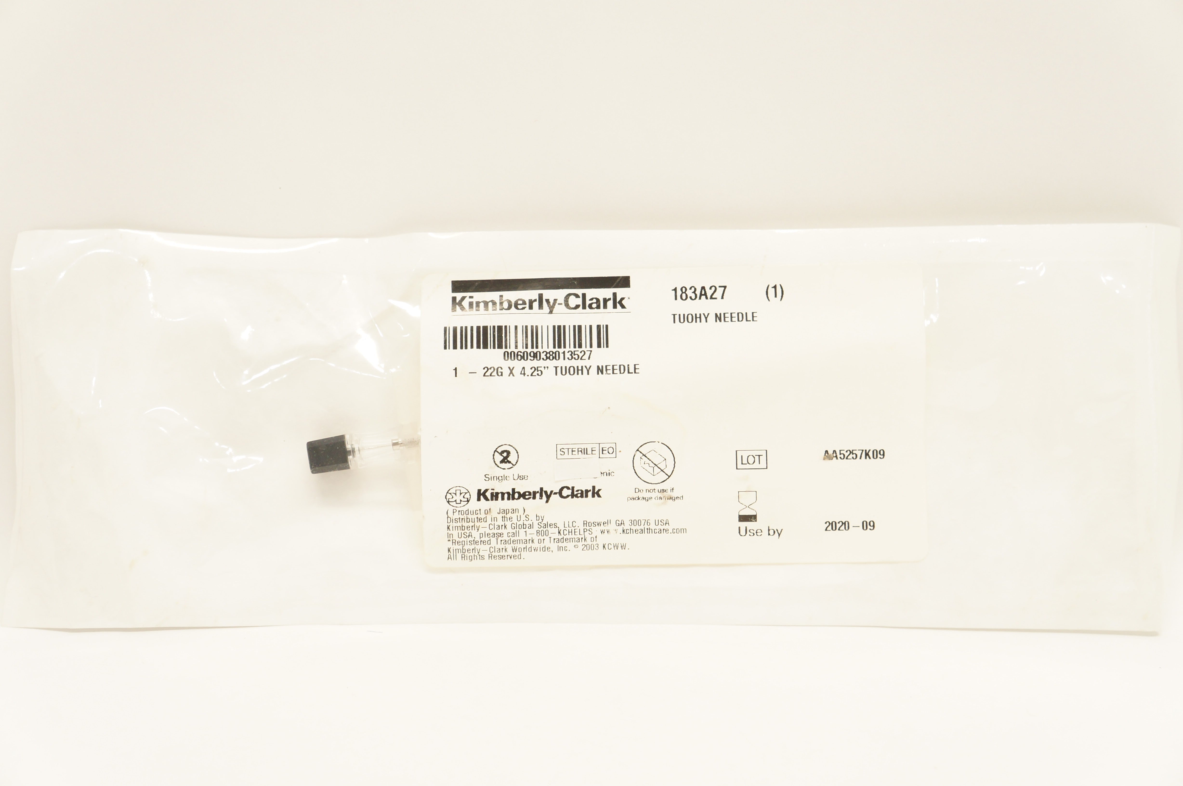 Kimberly-Clark 183A27 Tuohy Needle 22 x 4.25inch (x)