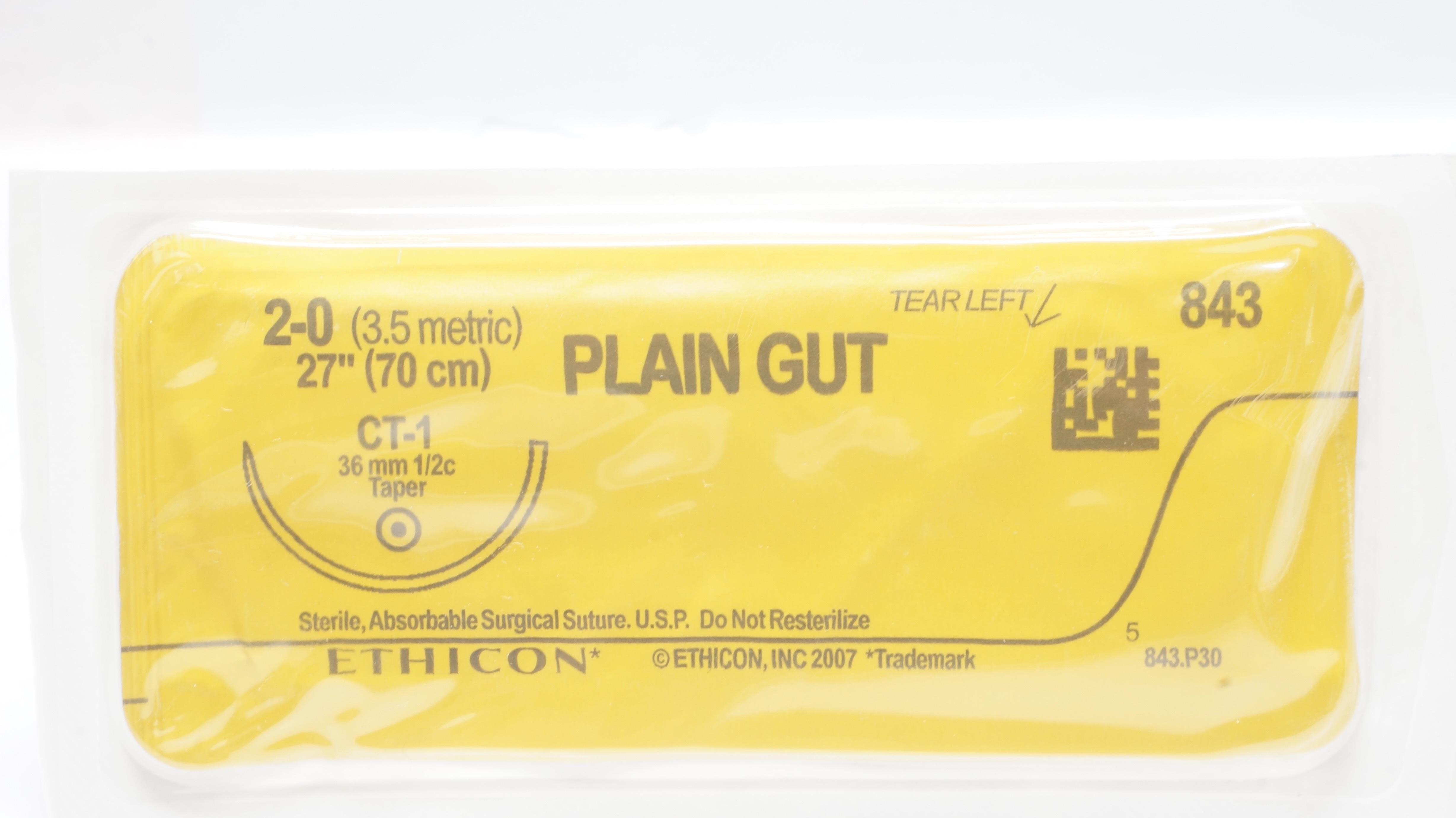 Ethicon 843 2-0 Plain Gut Sterile Surgical Stre CT-1 36mm 1/2c Taper 27inch (x)