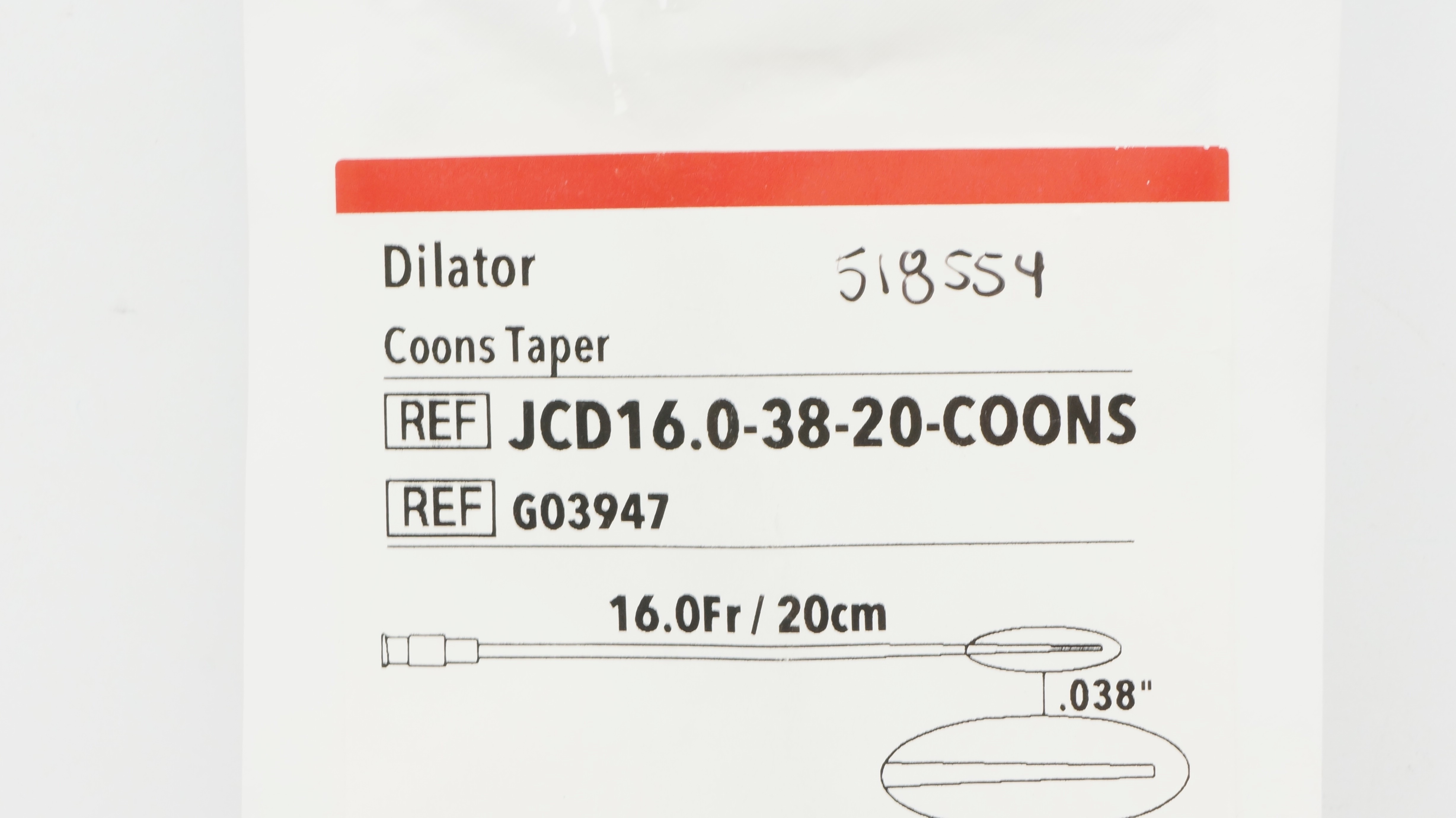 Cook Medical G03947 Coons Taper Dilator 16.0Fr/20cm .038inch (x)