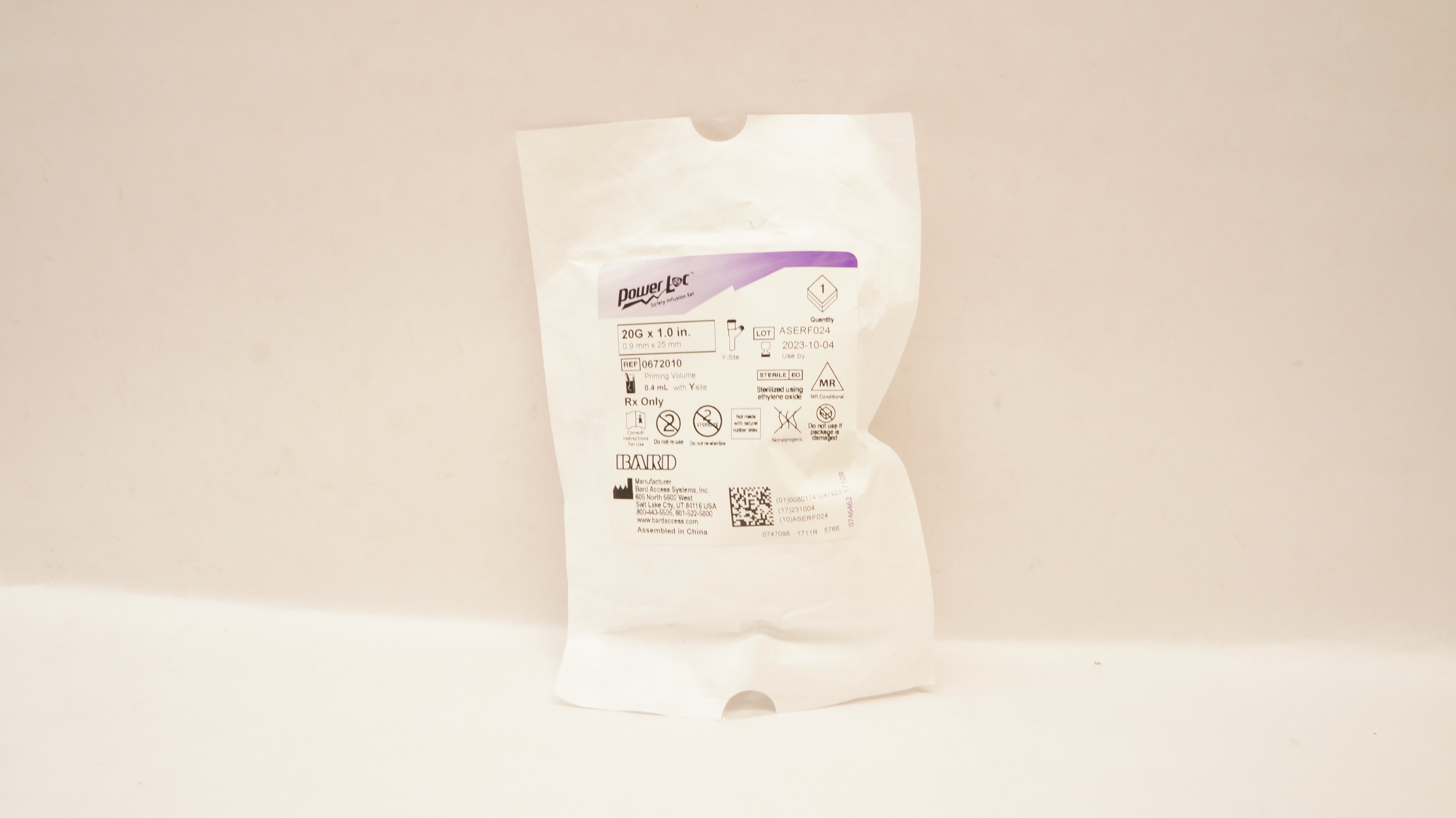 Bard 0672010 Power Loc Safety Infusion Set 20G x 1.0 inch, Prim. Vol. 0.4mL