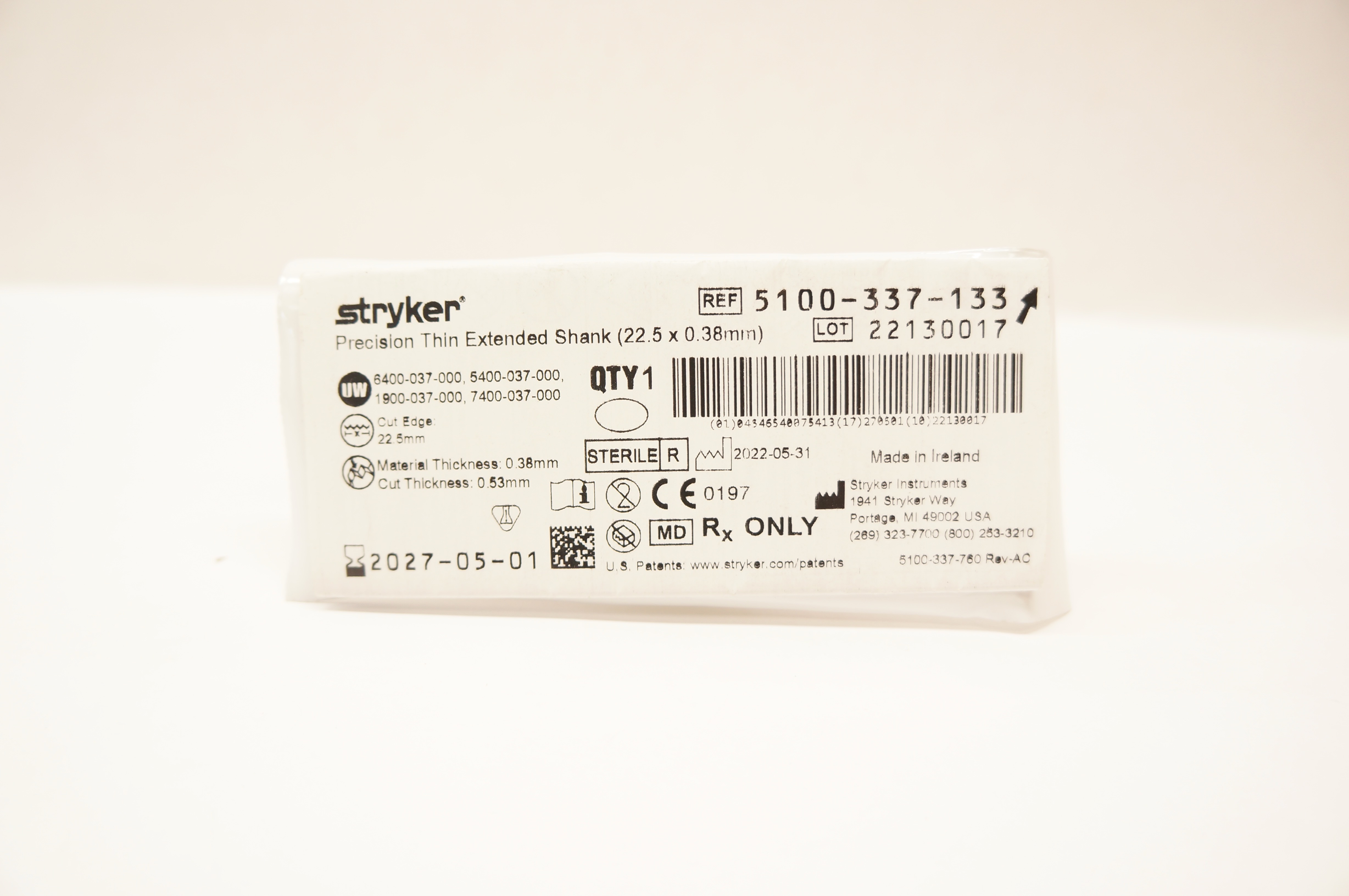 Stryker 5100-337-133 Long Tapered Reciprocating Blade Long 22.5mm x 0.38mm