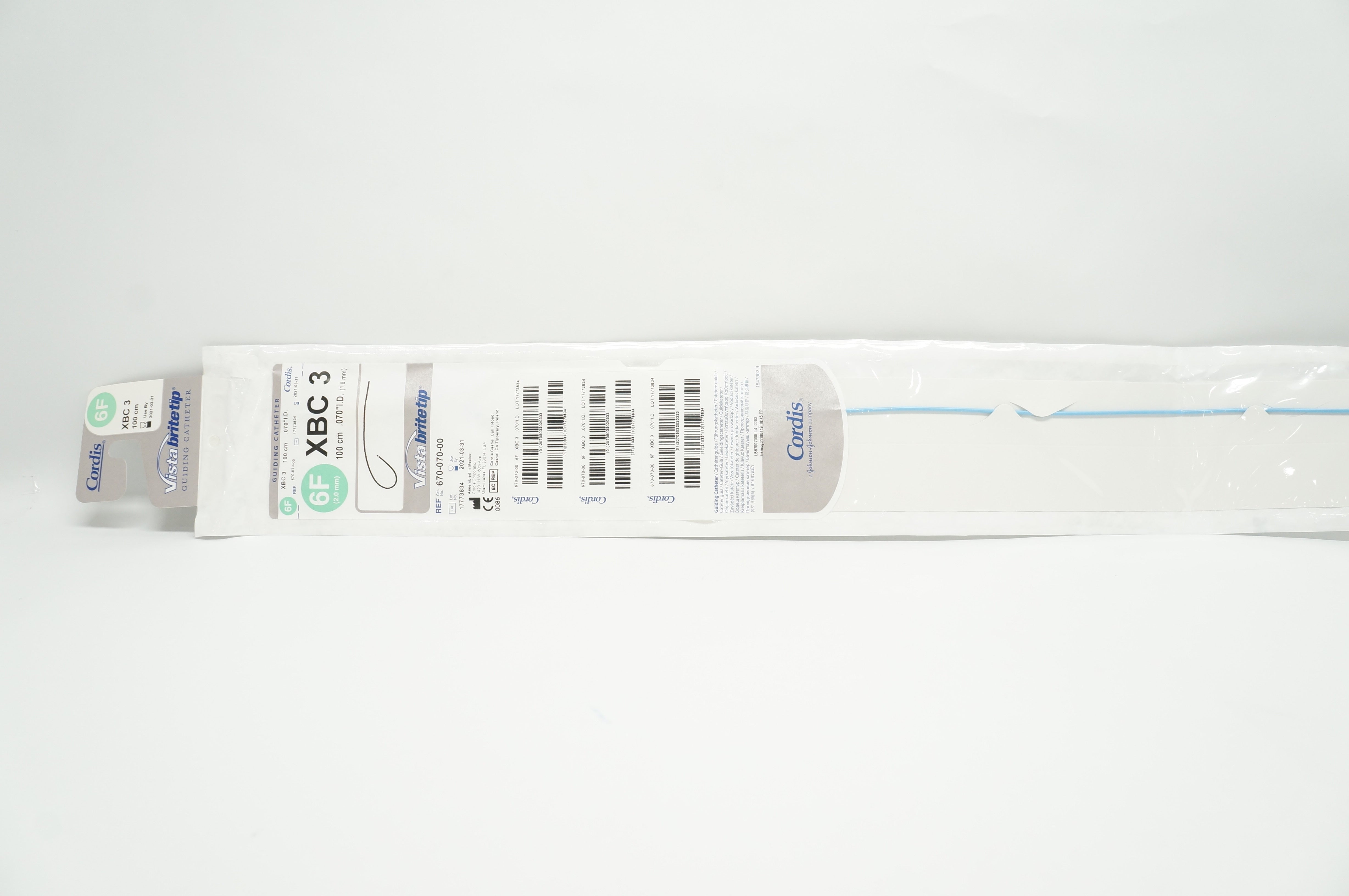 Cordis 670-070-00 Vista XBC 3 Guiding Cath. 6F x .070inch x 100cm (x)