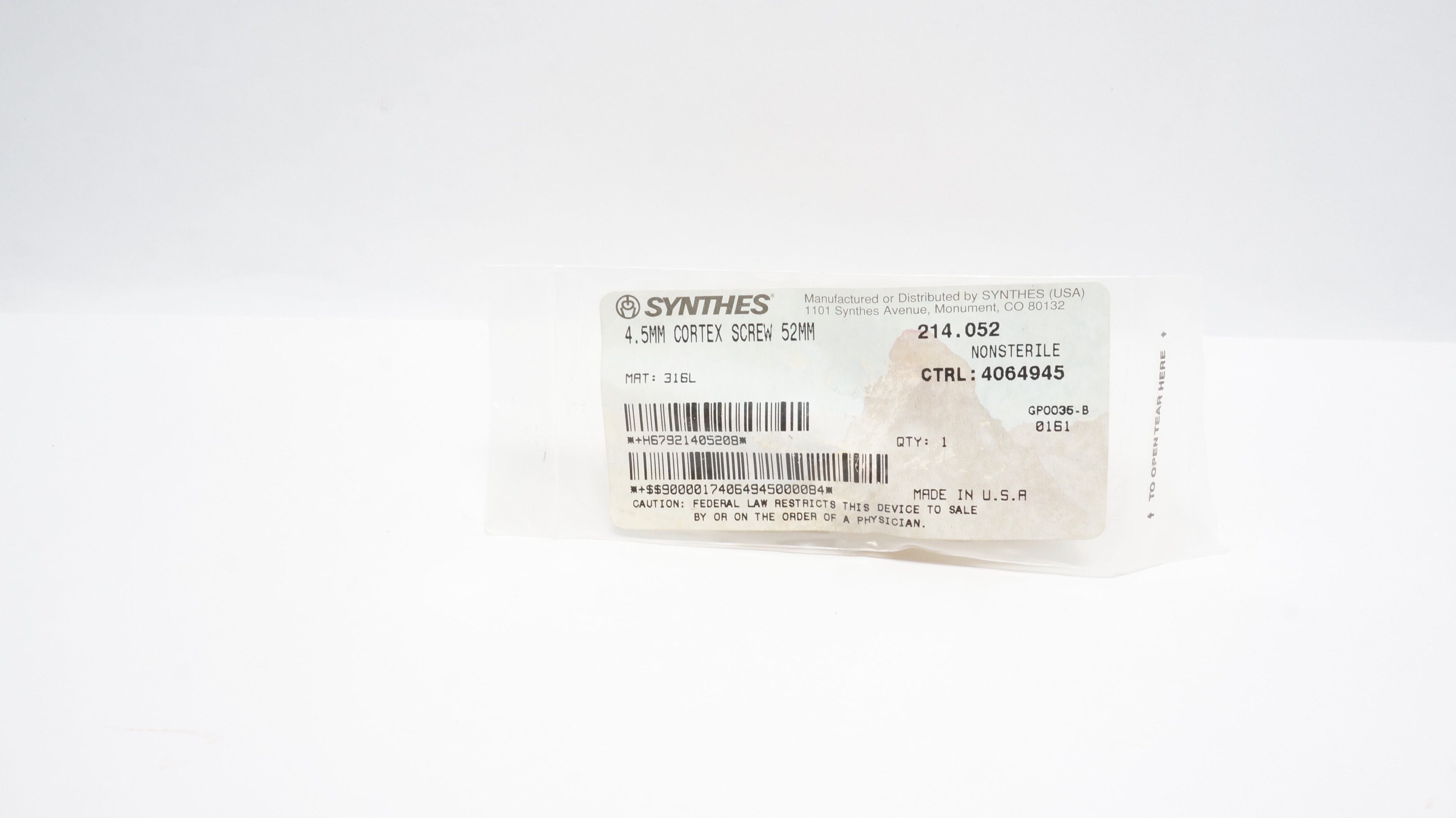 Synthes 214.052 4.5 mm Cortex Screw 52mm