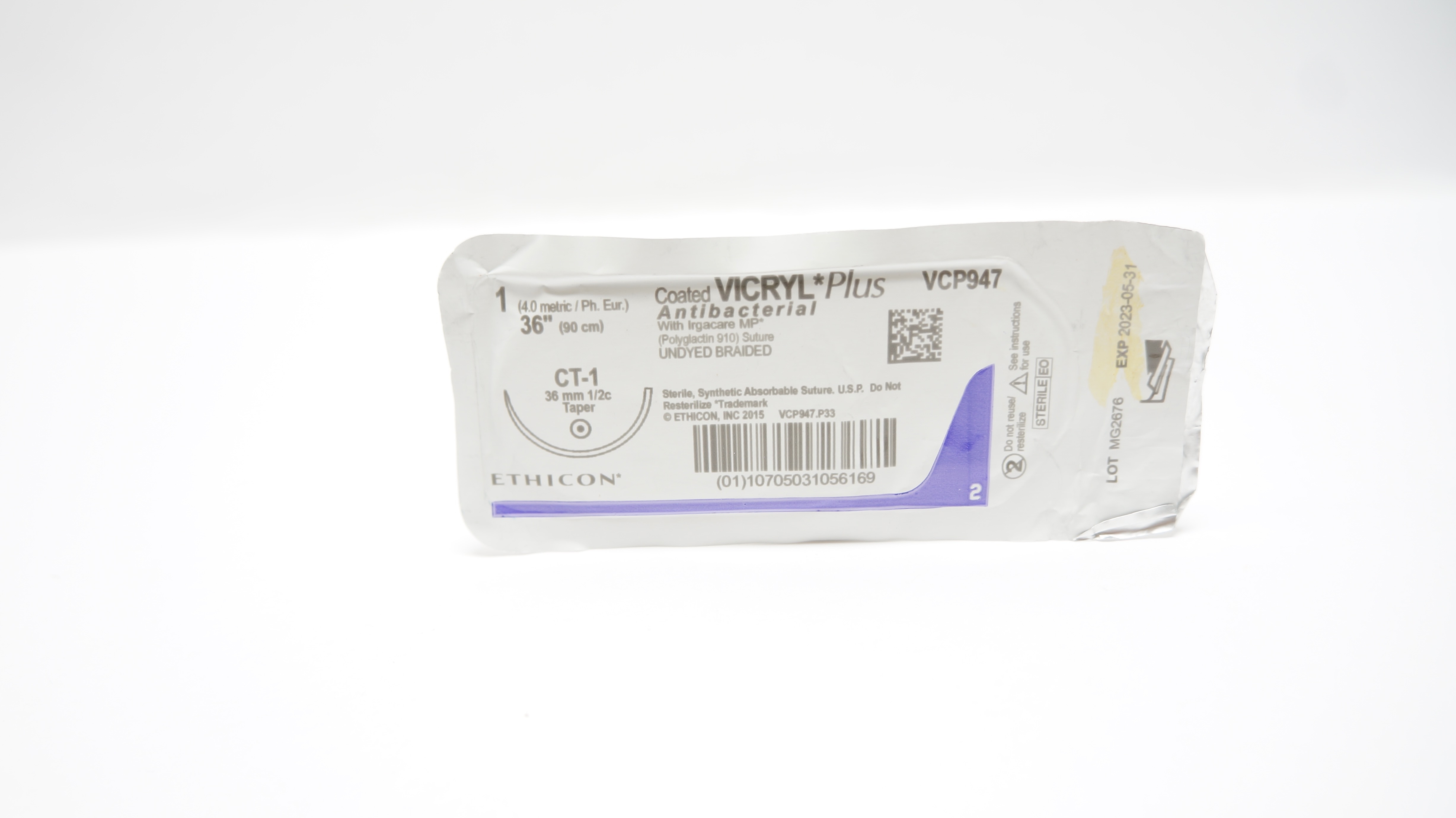 Ethicon VCP947 1 VICRYL Plus, CT-1, 36mm 1/2c Taper, 36inch (x)