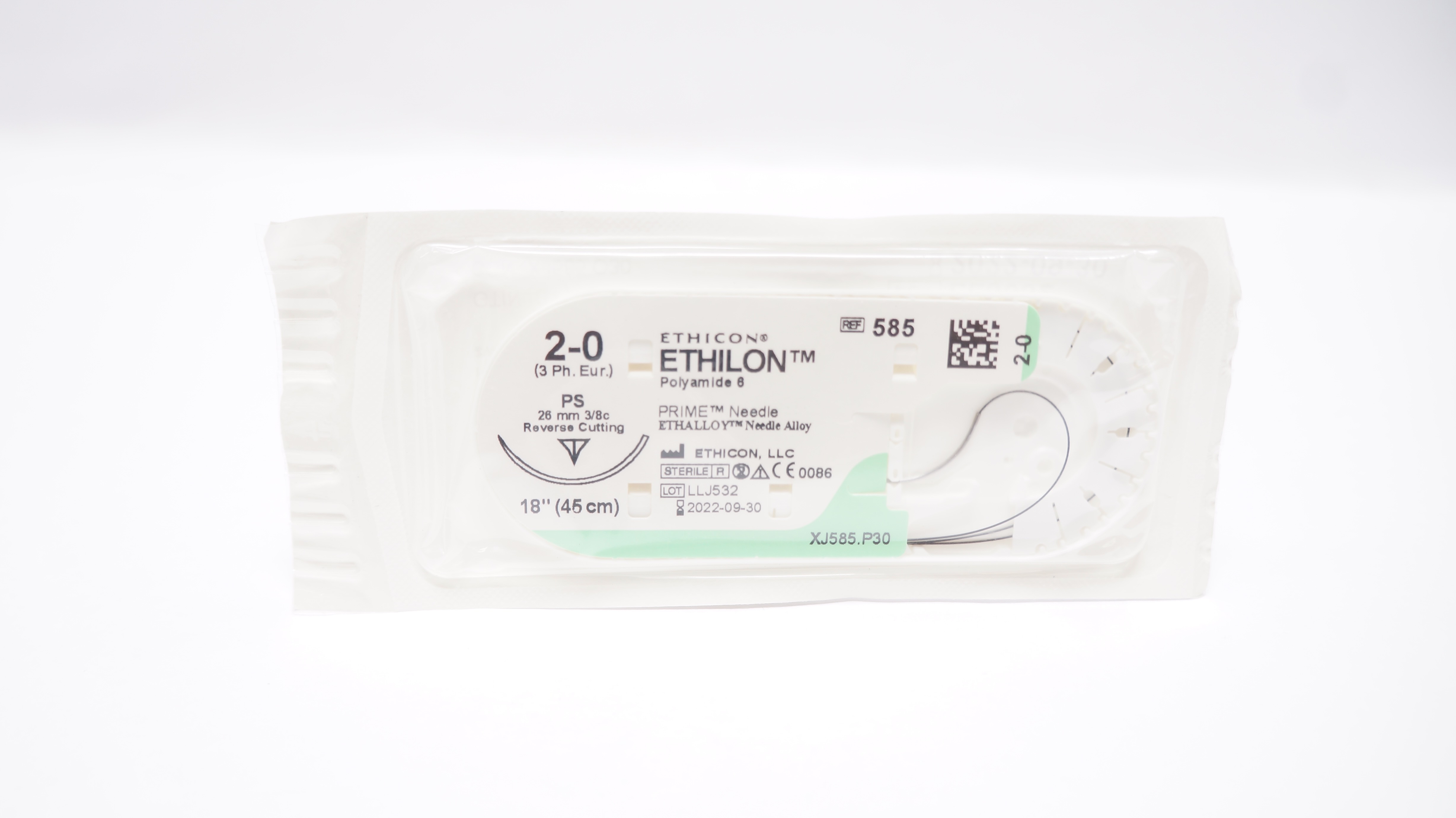 Ethicon 585 2-0 ETHILON, PS, 26mm 3/8c Reverse Cutting, 18inch (x)