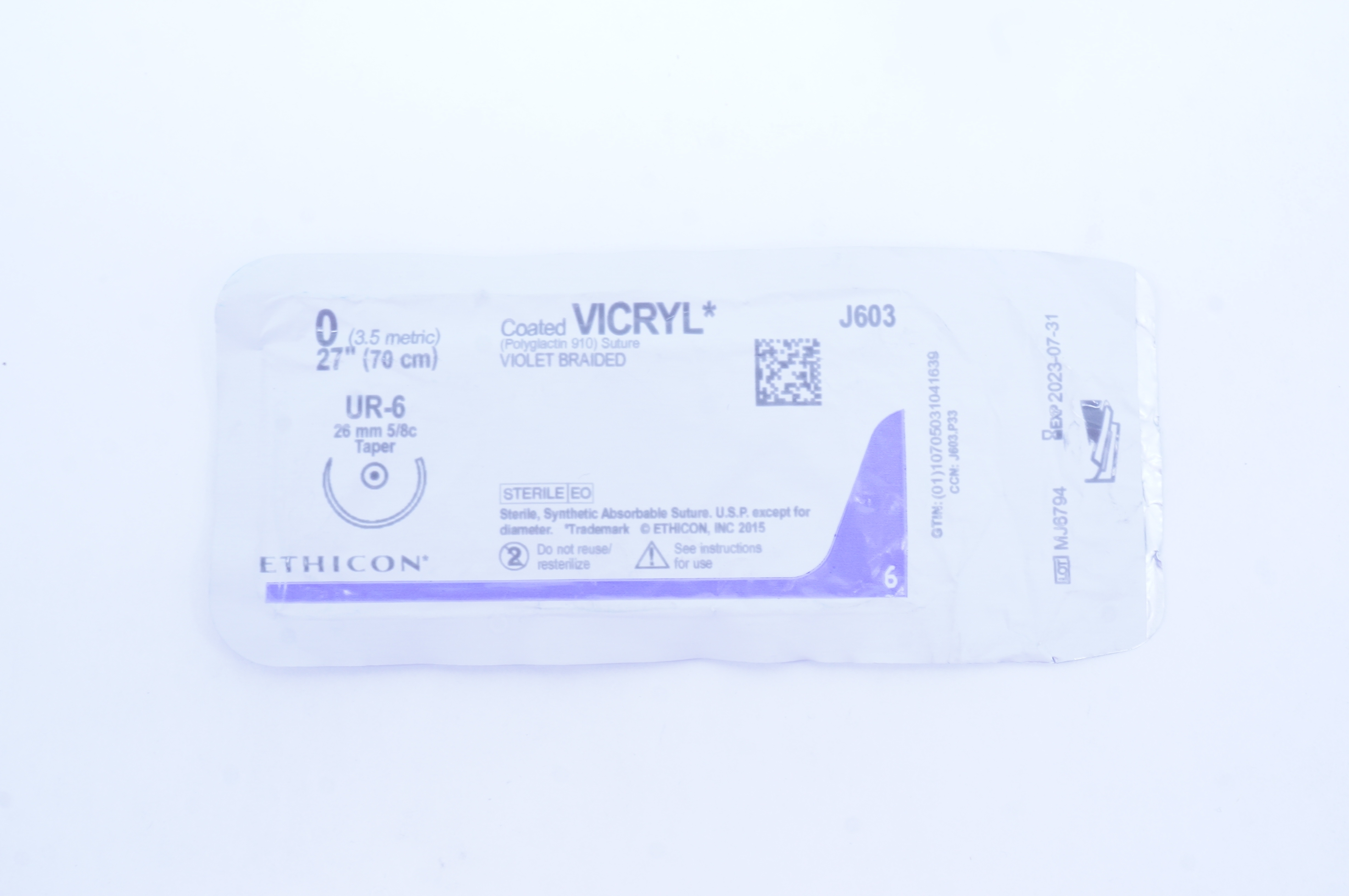 Ethicon J603 0 Coated VICRYL Stre, UR-6 26mm 5/8c Taper, 27inch