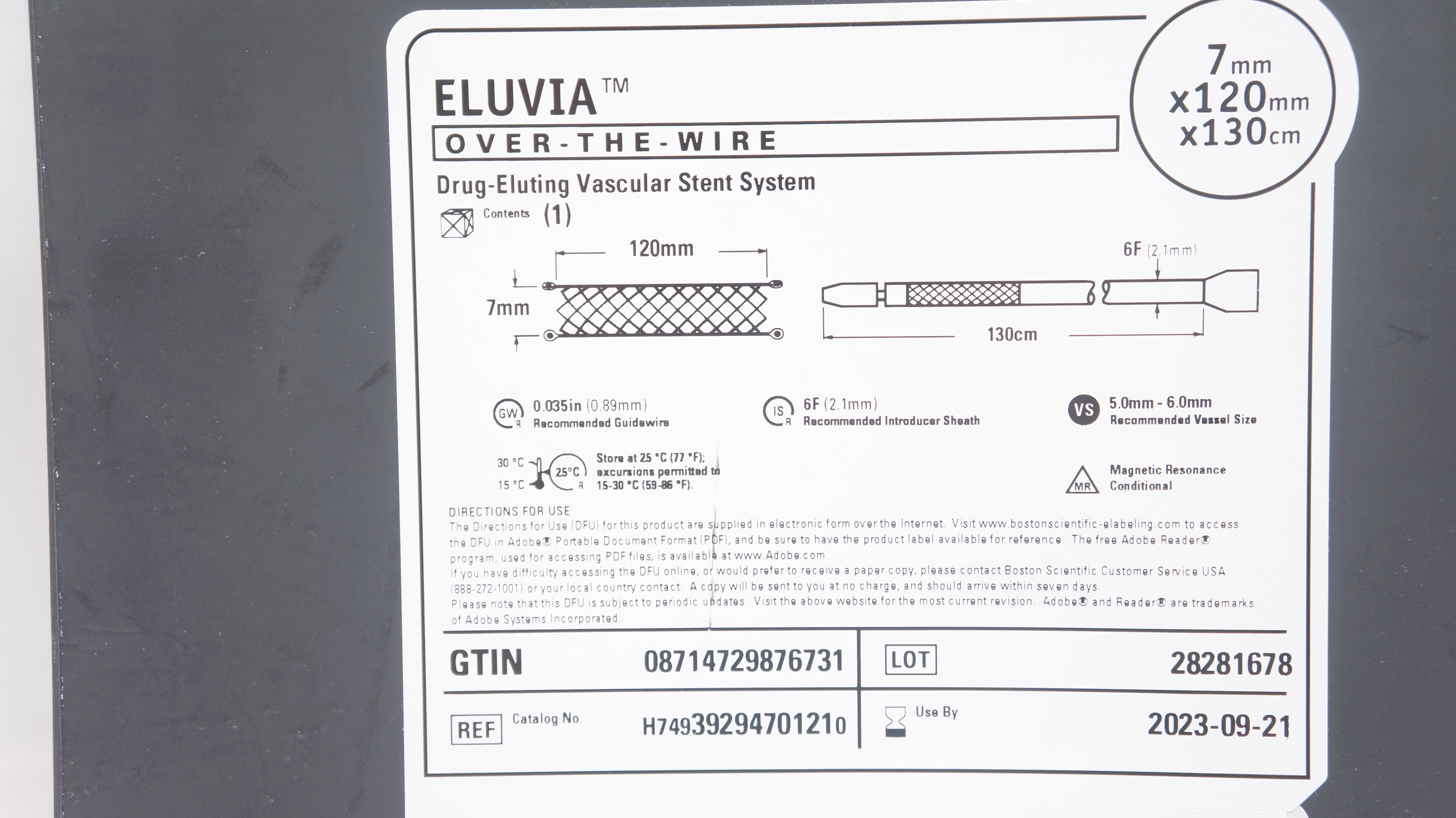 Boston Scientific H74939294701210 Eluvia Drug-Eluting Stnt 7 x 120mm x 130cm (x)