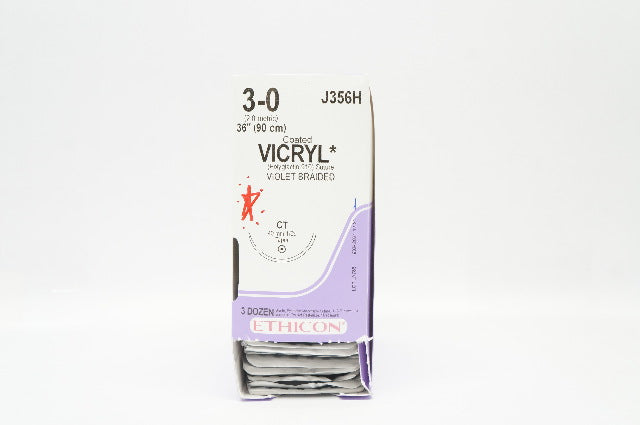 Ethicon J356H 3-0 Coated VICRYL Stre CT 40mm 1/2c Taper 36inch - Box of  36 (x)